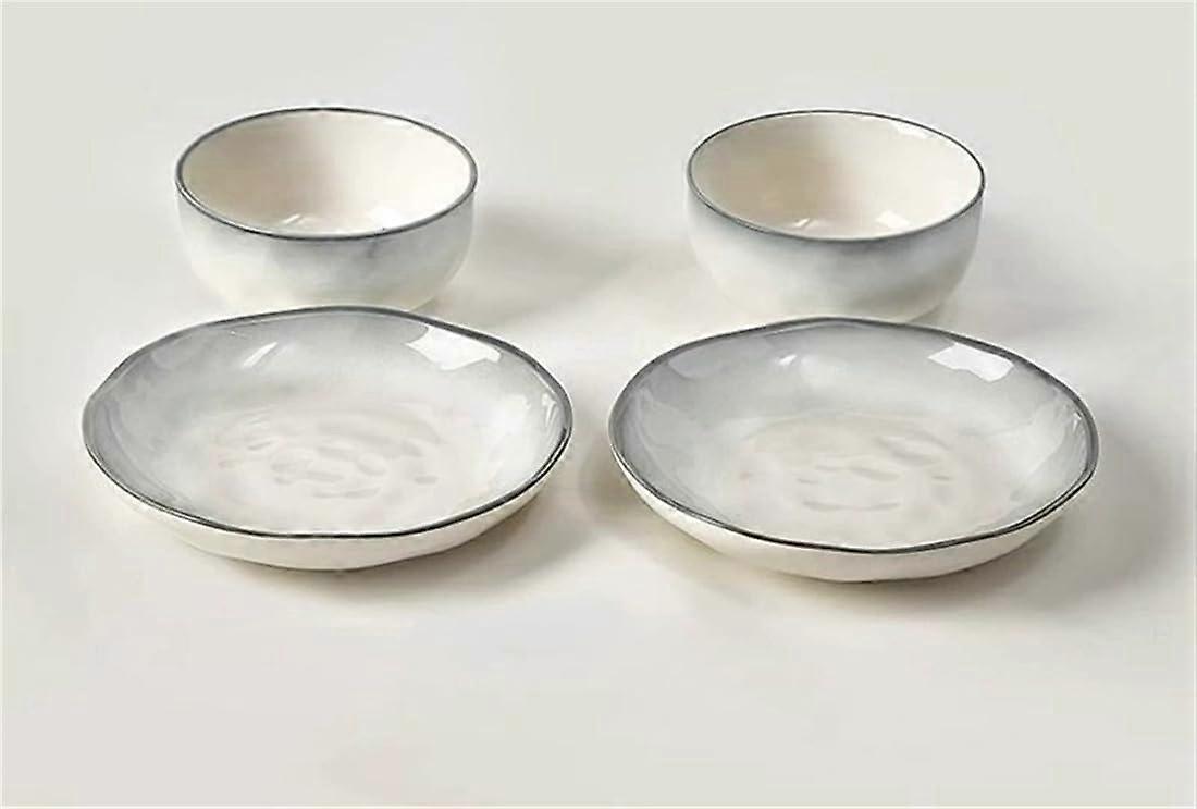 Plates and Bowls Sets - 16-Piece Porcelain Dinnerware Set for 4, White Ceramic Dishware with Black Rim, Microwave & Dishwasher Safe
