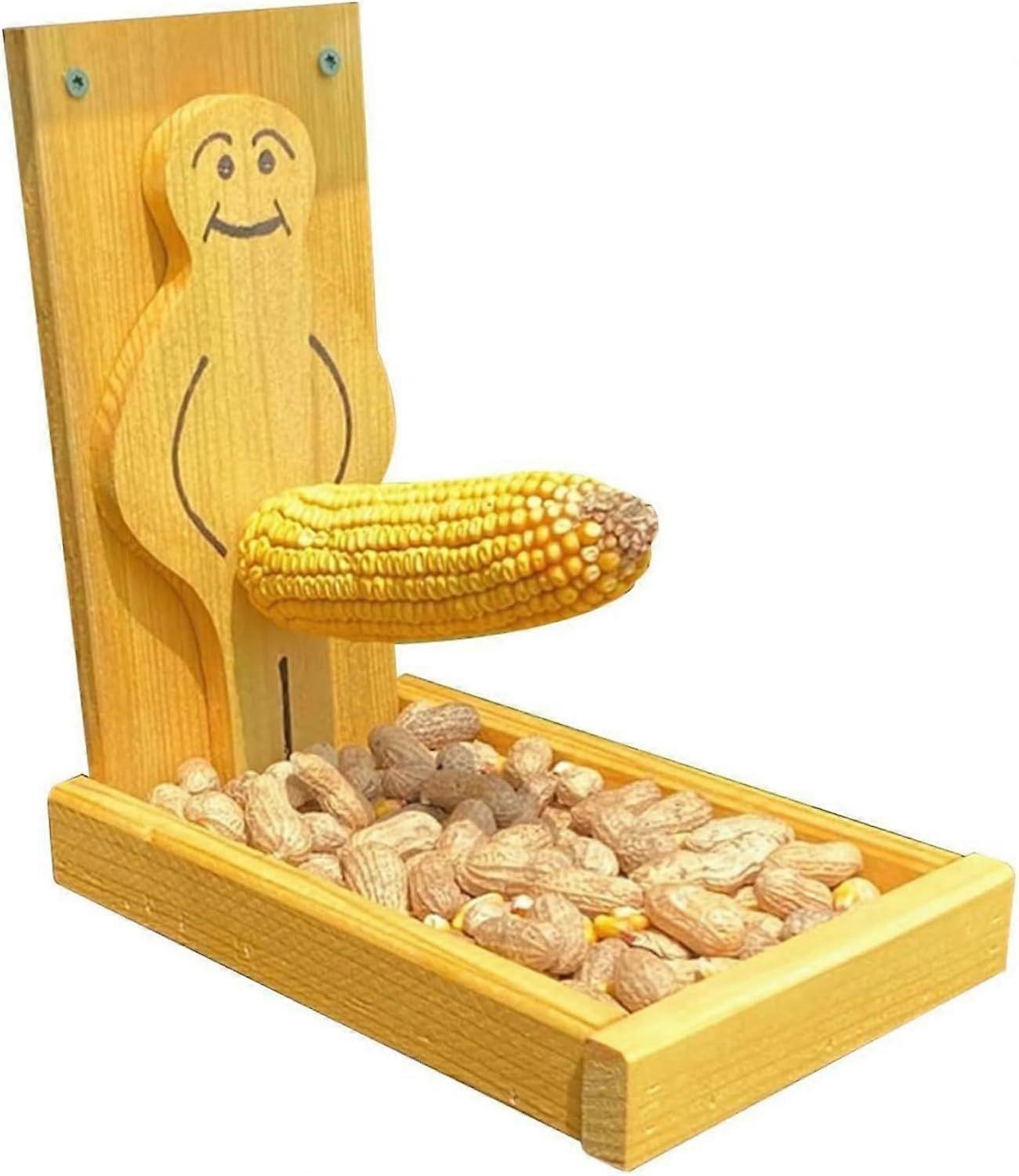 Squirrels Corn Cob Feeder, Funny Proud Man Wooden Outdoor Squirrels Feeder, Creative Corn Holder Bird Squirrel Feeding Station for Garden Yard Decor