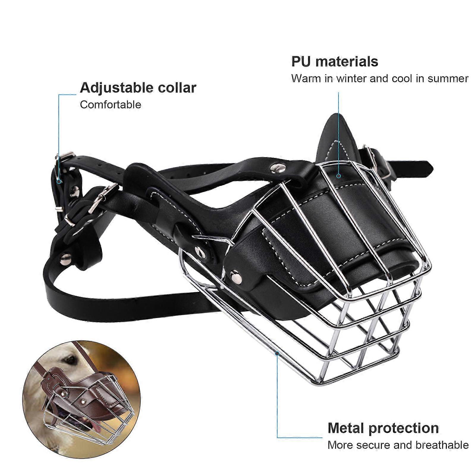 Dog Muzzle Adjustable PU Leather Guard for Dogs M/L Black Brown