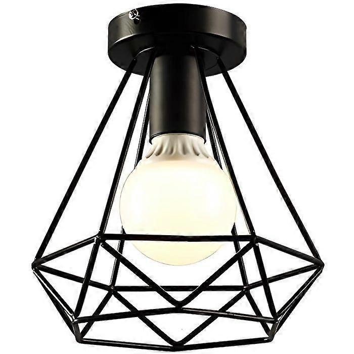 Industrial Metal Iron Diamond Cage Ceiling Light Retro Chandelier Pendant Lamp for Hallway, Entryway, Driveway, Porch