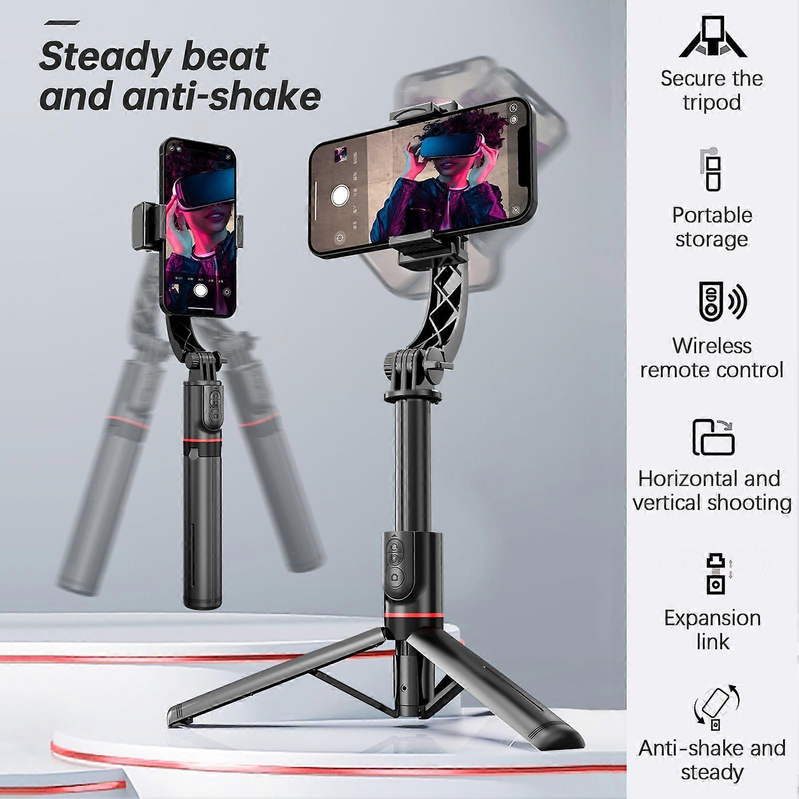 27.5-Inch Multi-function Selfie Stick Gimbal Stabilizer Desktop Tripod with Telescoping Rod with Anti-shaking Support Wireless Control Phone Clip & Re