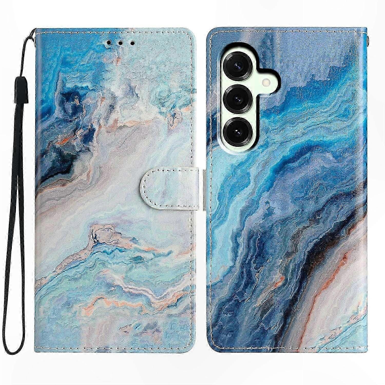 PU Leather Wallet Case with Pattern Printing and Strap for Phone Cover Support Stand