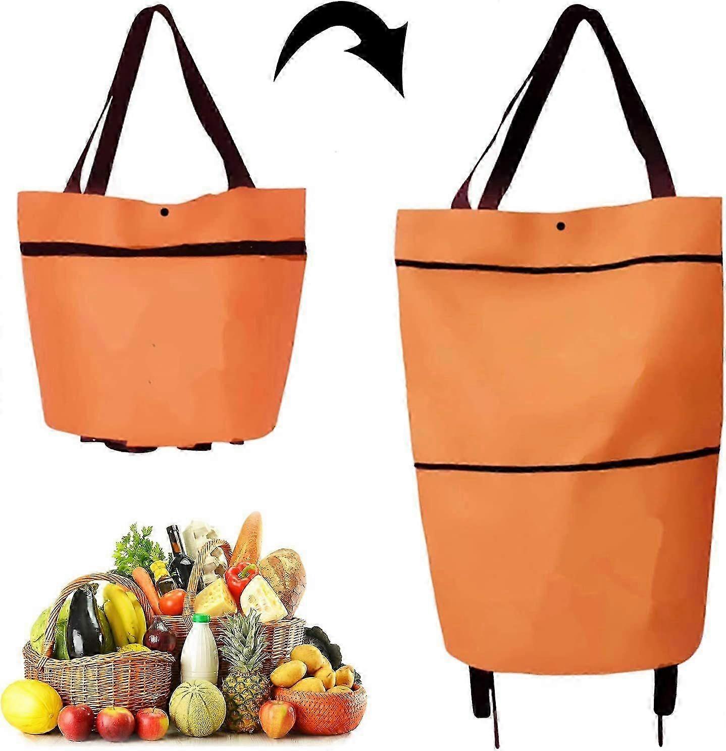 2 in 1 Collapsible Two-Stage Zipper Grocery Cart with Wheels Shopping Bag (Black) (D-4)