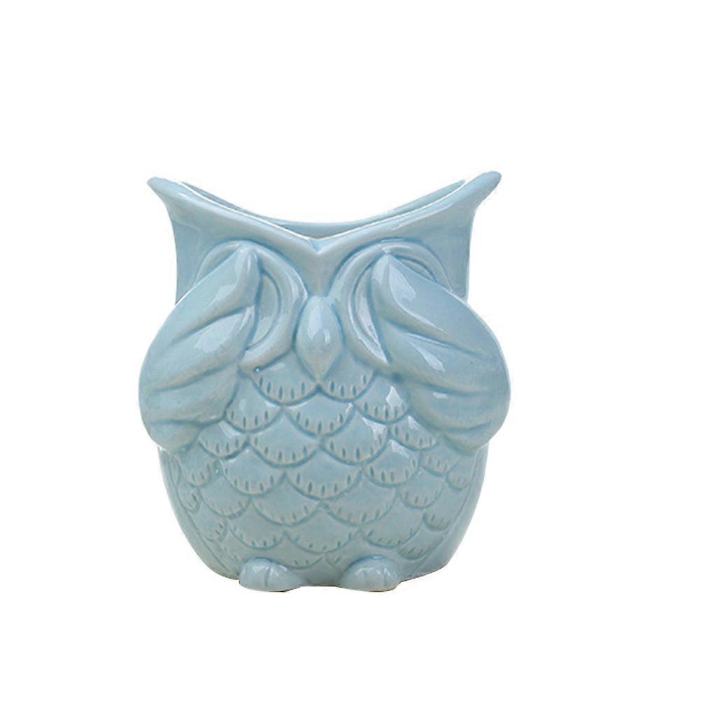 Owl Design Succulent Pot Gardening Creative Green Plant Ceramic Pot Container for Home 1 Set Blue