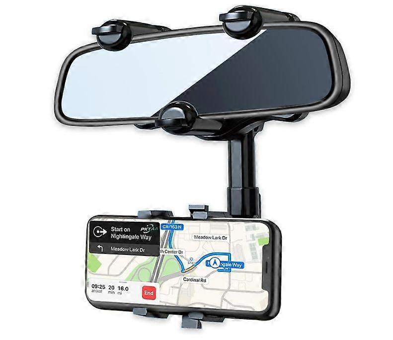 Rearview Mirror Phone Holder for Car, 360 Rotating Rear View Mount with Adjustable Arm Length, Multifunctional(Black)