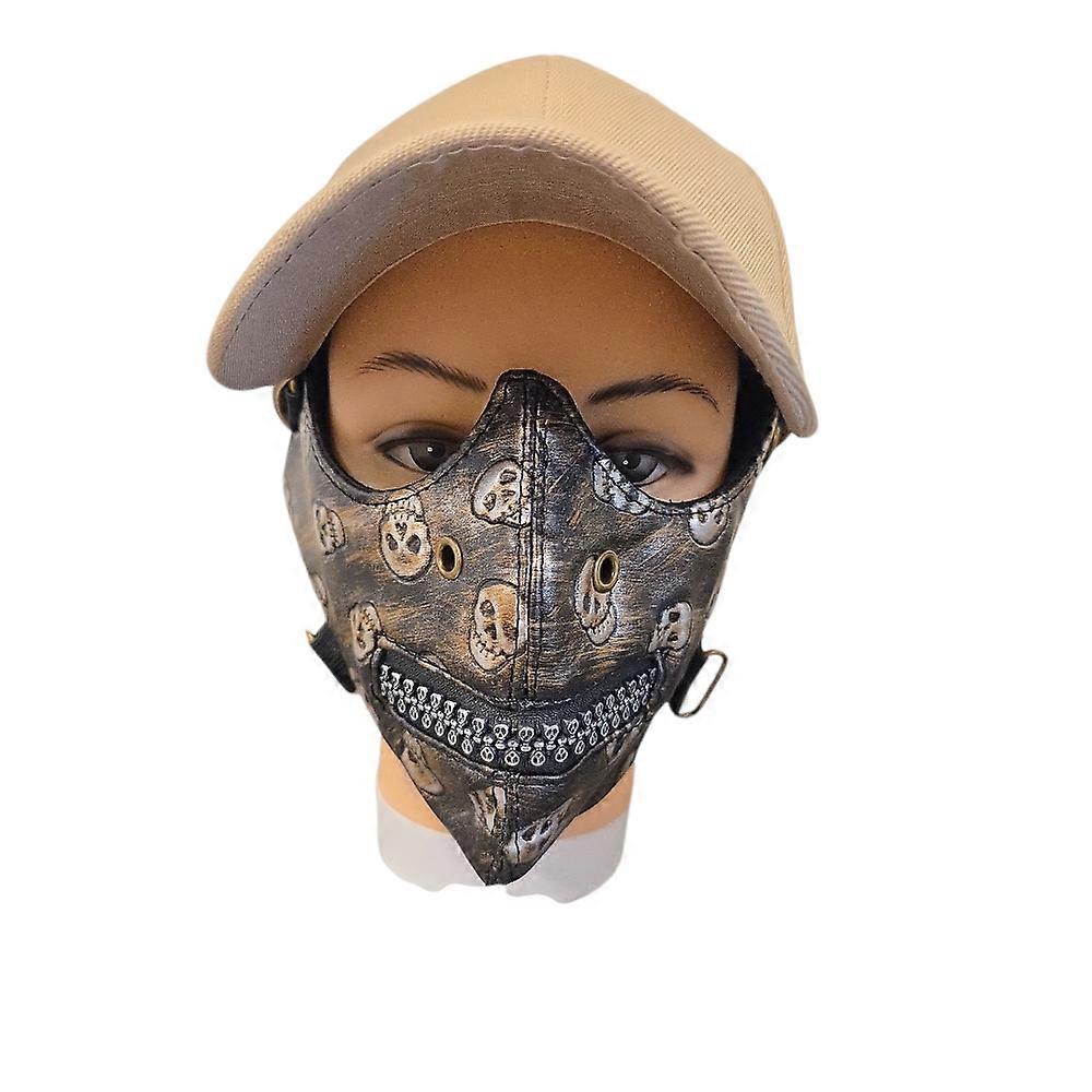 Faux leather face mask with skull pattern & decorative zipper