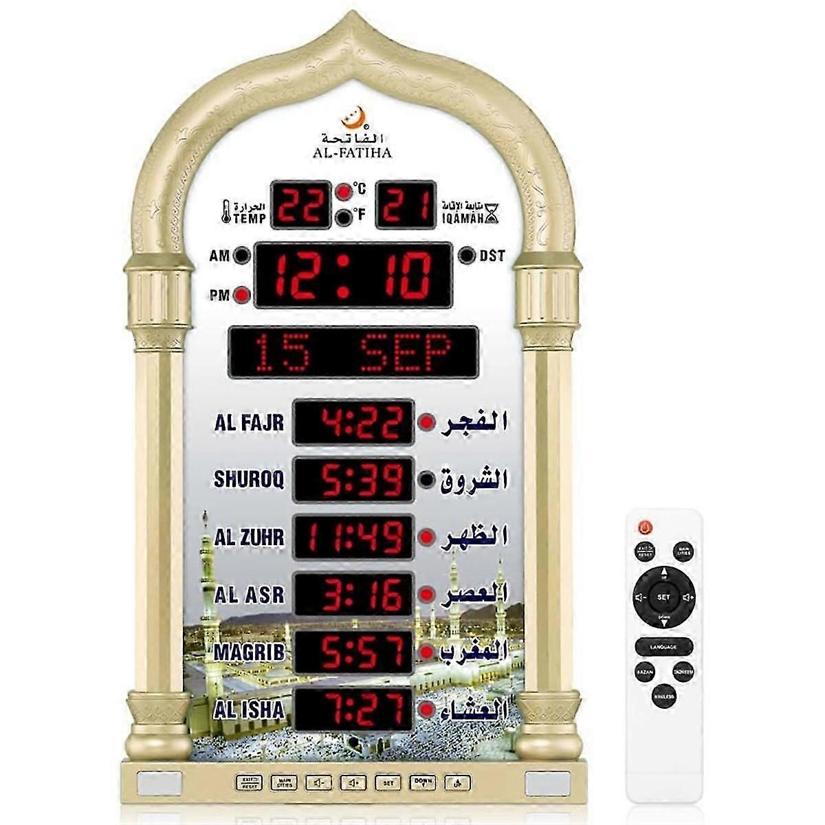 Azan Clock, LED Muslim Prayer Clock, Athan Wall Clock,Gold