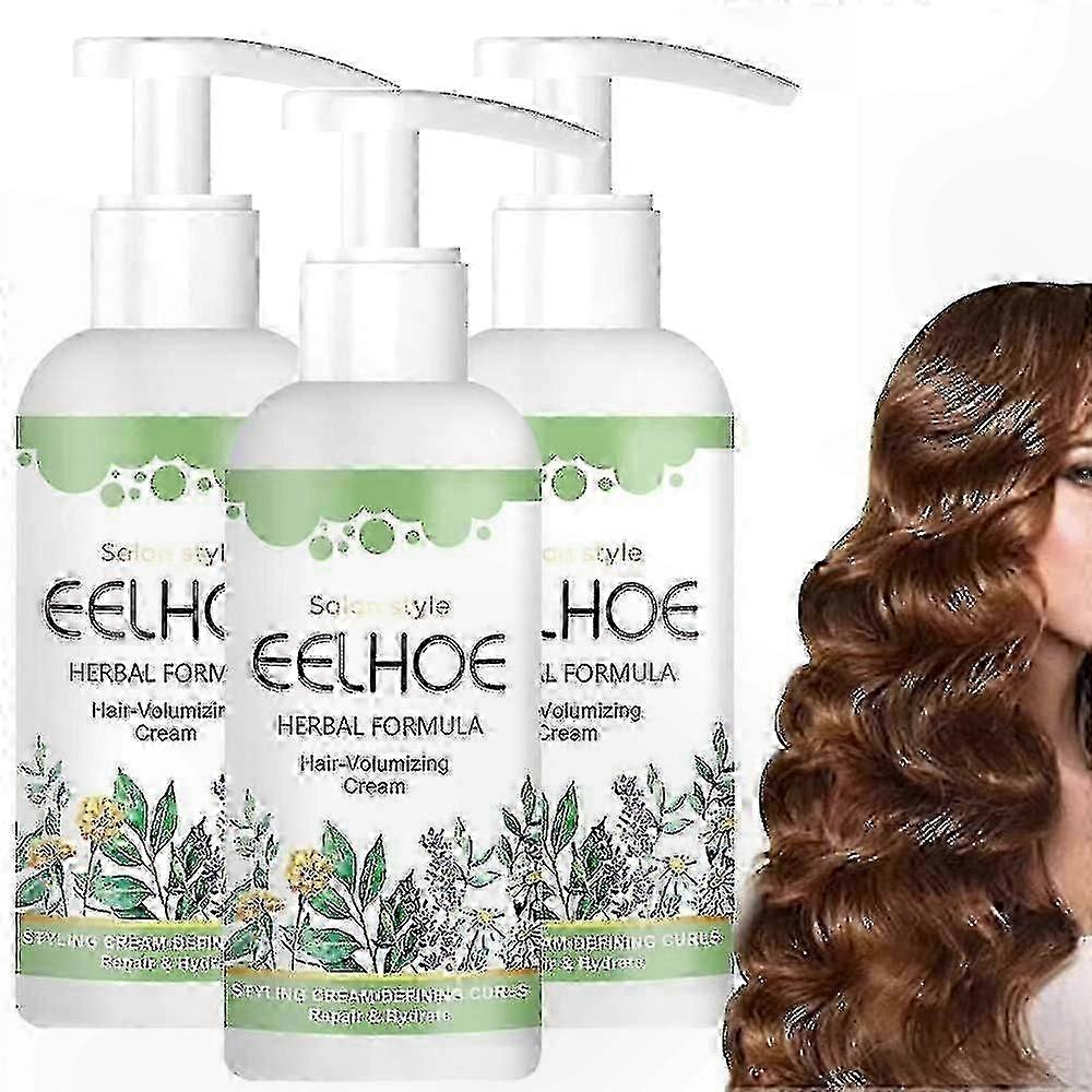 Herbal-Infused Volumizing Cream for Curly Hair, Frizz-Control and Shine Enhancement with Smooth Texture