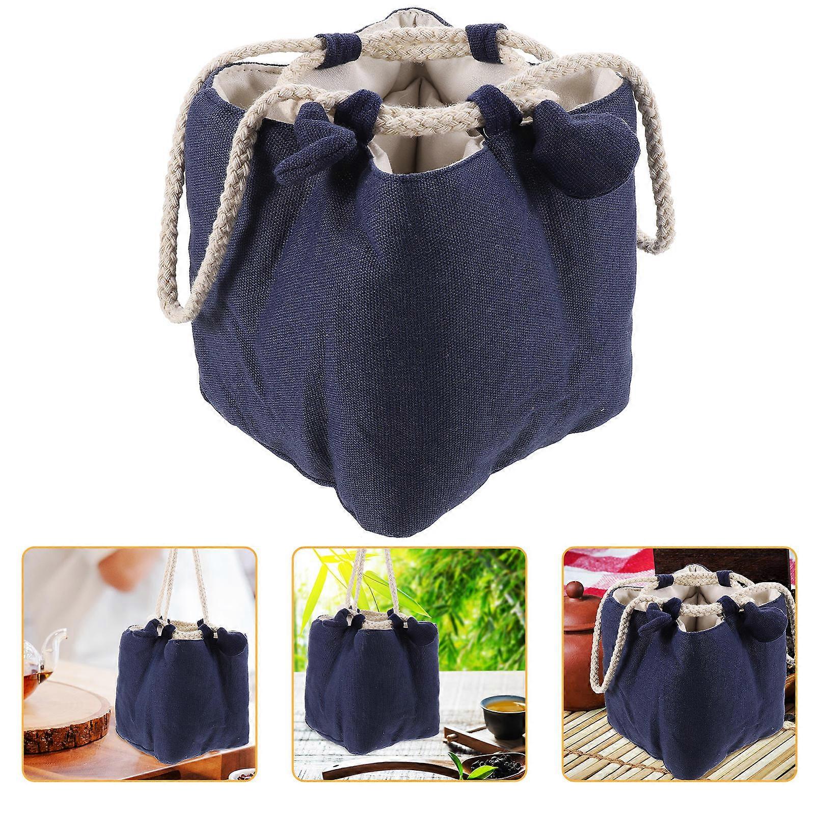 Navy Decorative Teacup Storage Bag for Outdoor Use