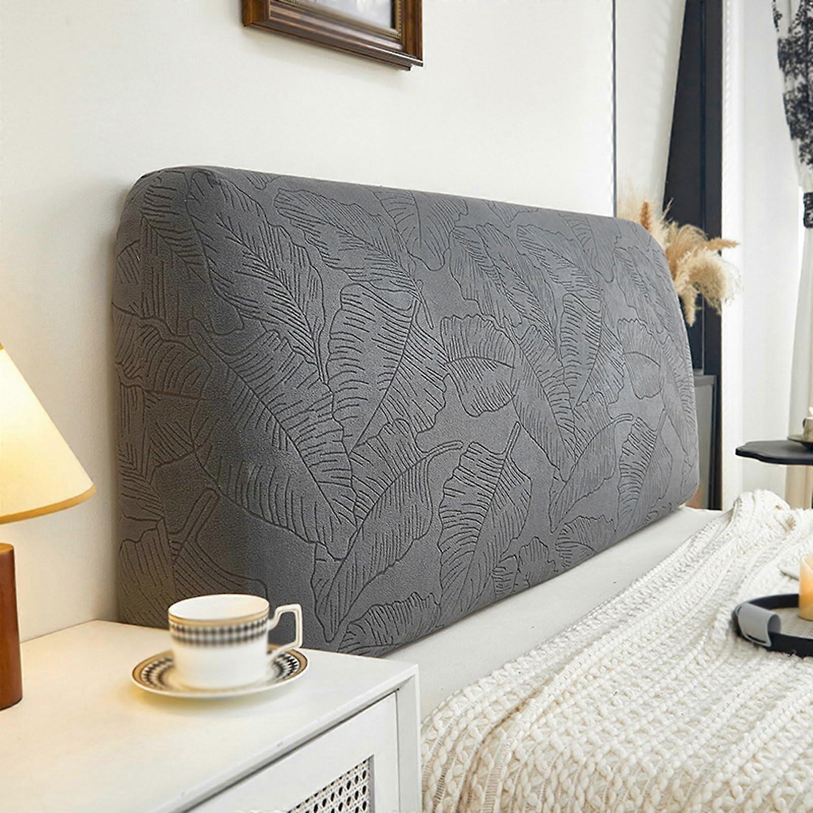 Stretch Headboard Slipcover For Full Bed Protection Elastic Jacquard Fabric Dustproof Anti Slip Design Grey 150cm
