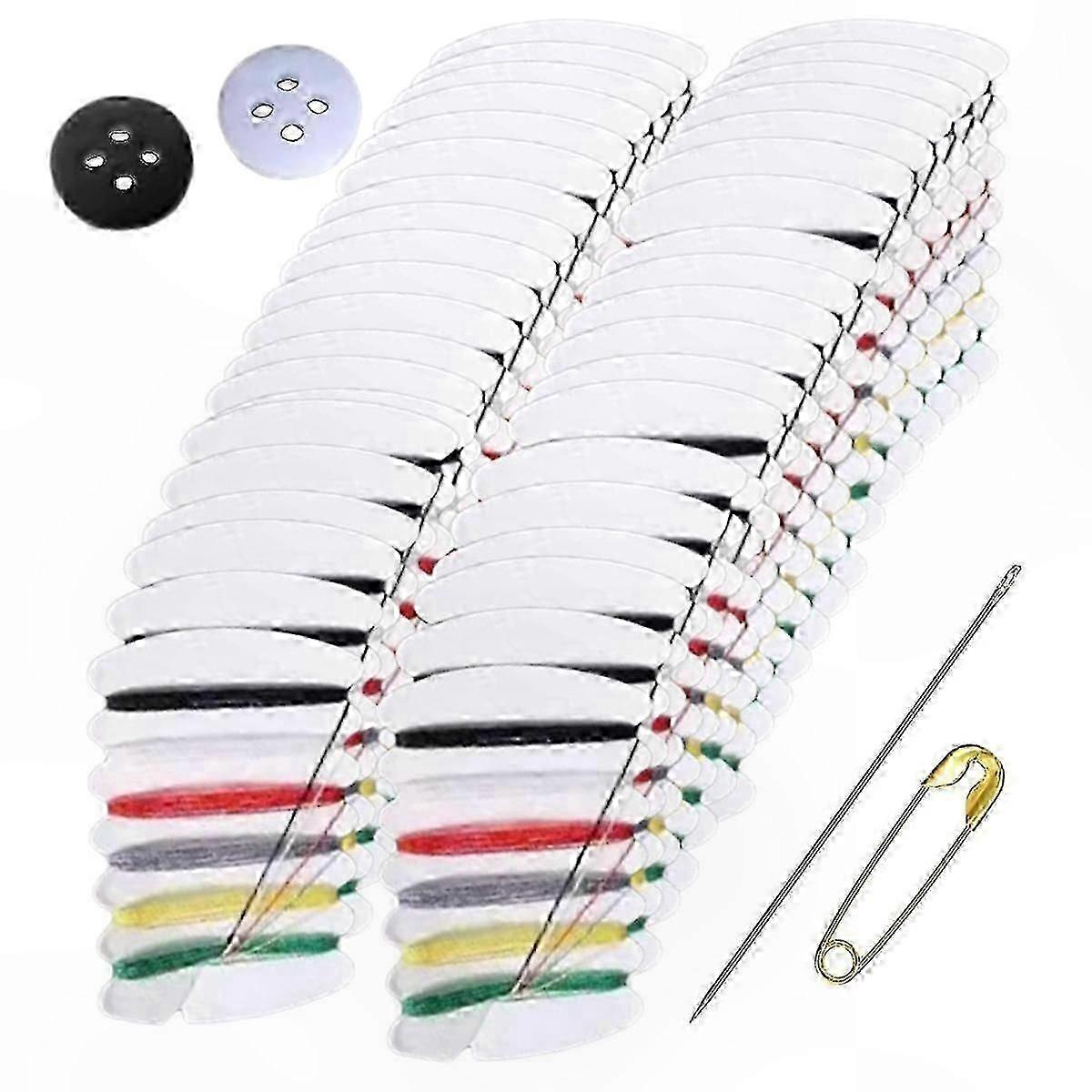 Travel-Friendly Mini Sewing Kit with Needles, Threads, Buttons, and Safety Pins (50 Pack)