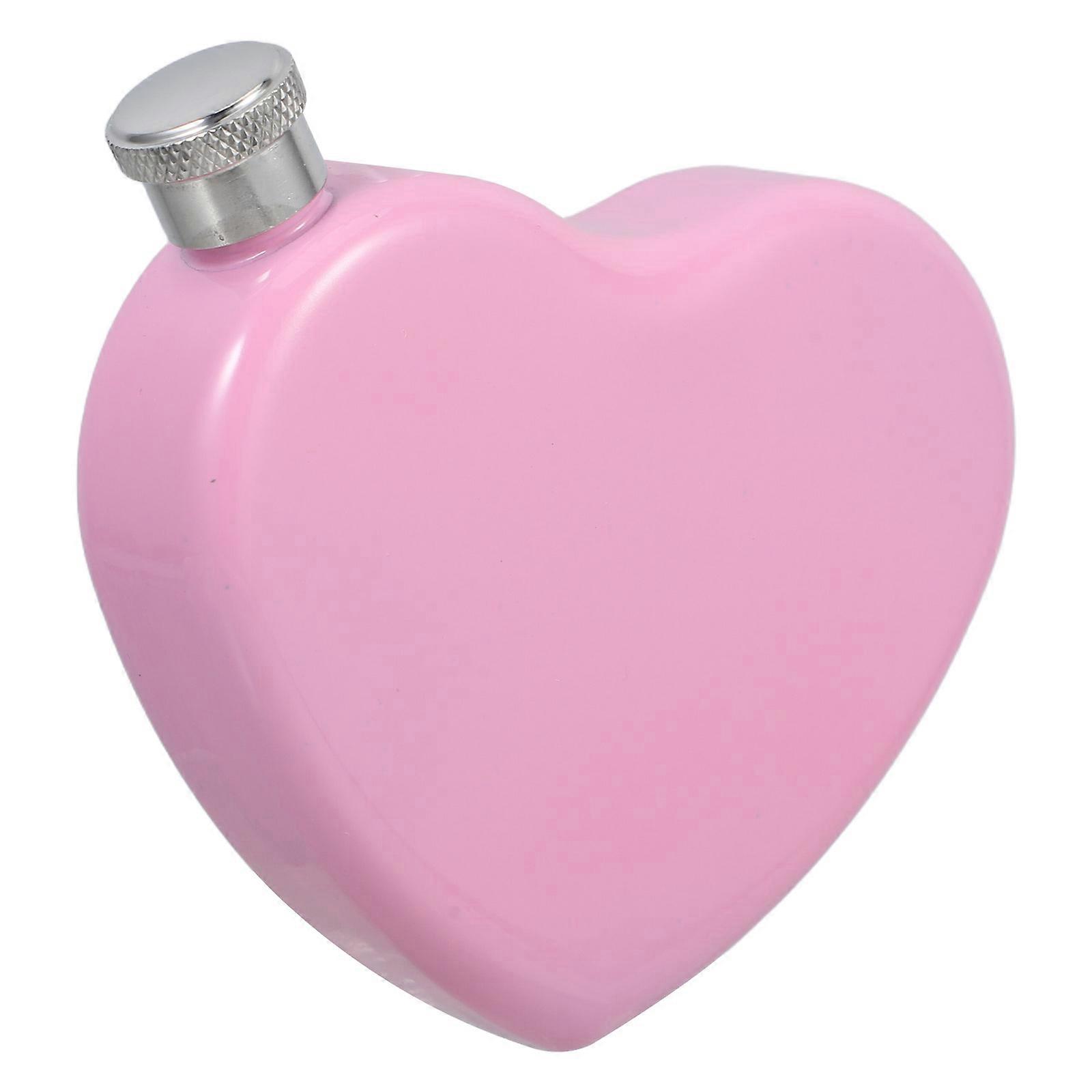 Small Stainless Steel Hip Flask for Travel Pink Heart Shaped Flask