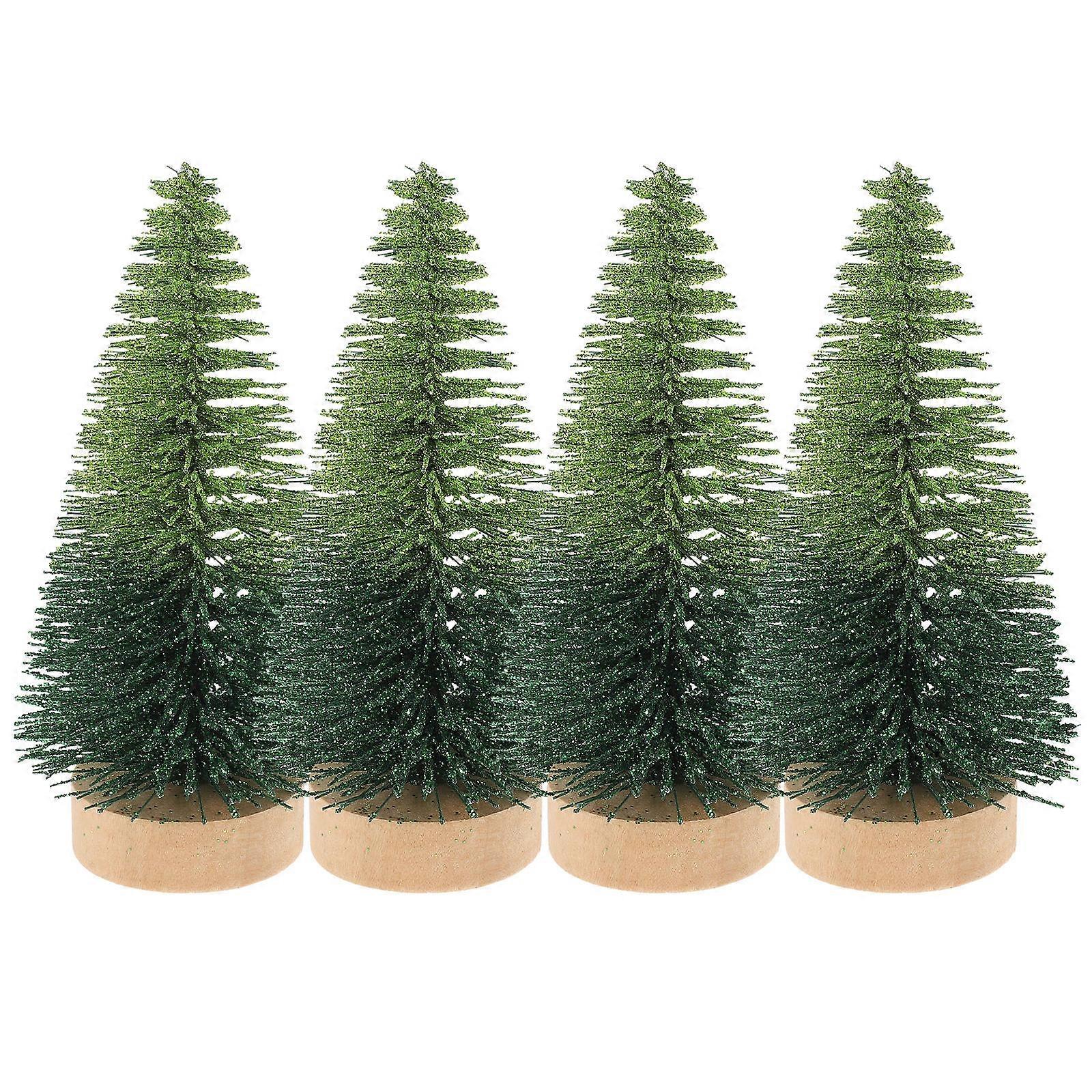 Mini Christmas Tree Decor for Desktop Xmas 8Pcs with Wooden Base