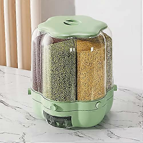 Cereal Dispenser 6 Grid Rotating Dry Food Storage Container Matcha Green 27x32CM with 360° Rotating Food Bucket for Kitchen