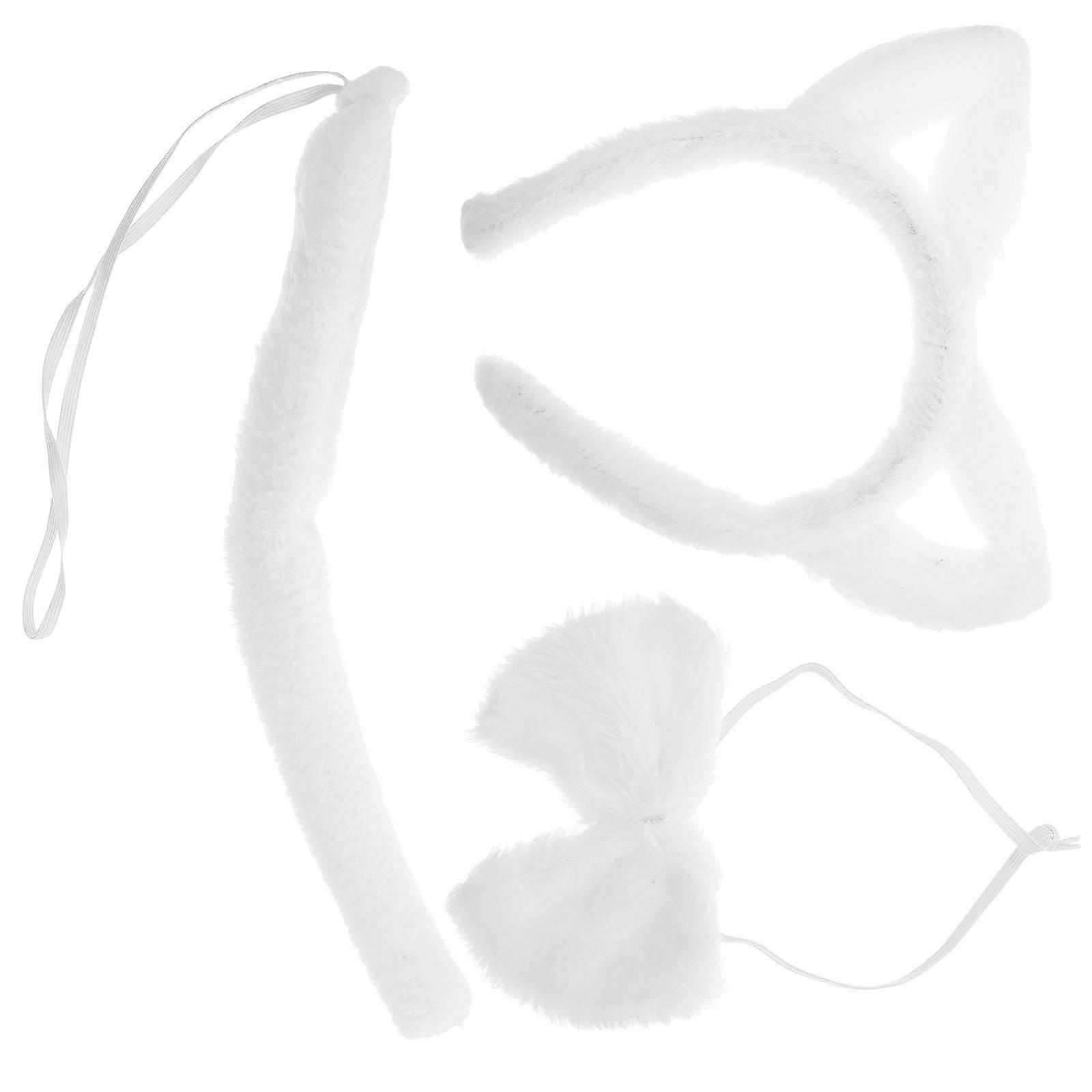 Cute Cat Ears Hair Hoop And Tail Set For Spa Occasion Featuring Soft Material And Comfortable Design 2Pcs