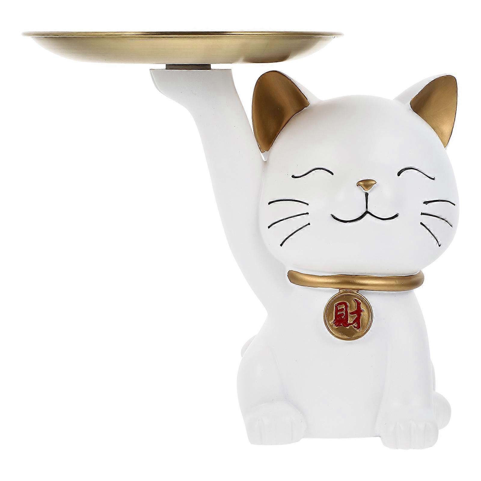 Fortune Cat Desktop Tray Creative Storage Holder for Home 1Pcs White