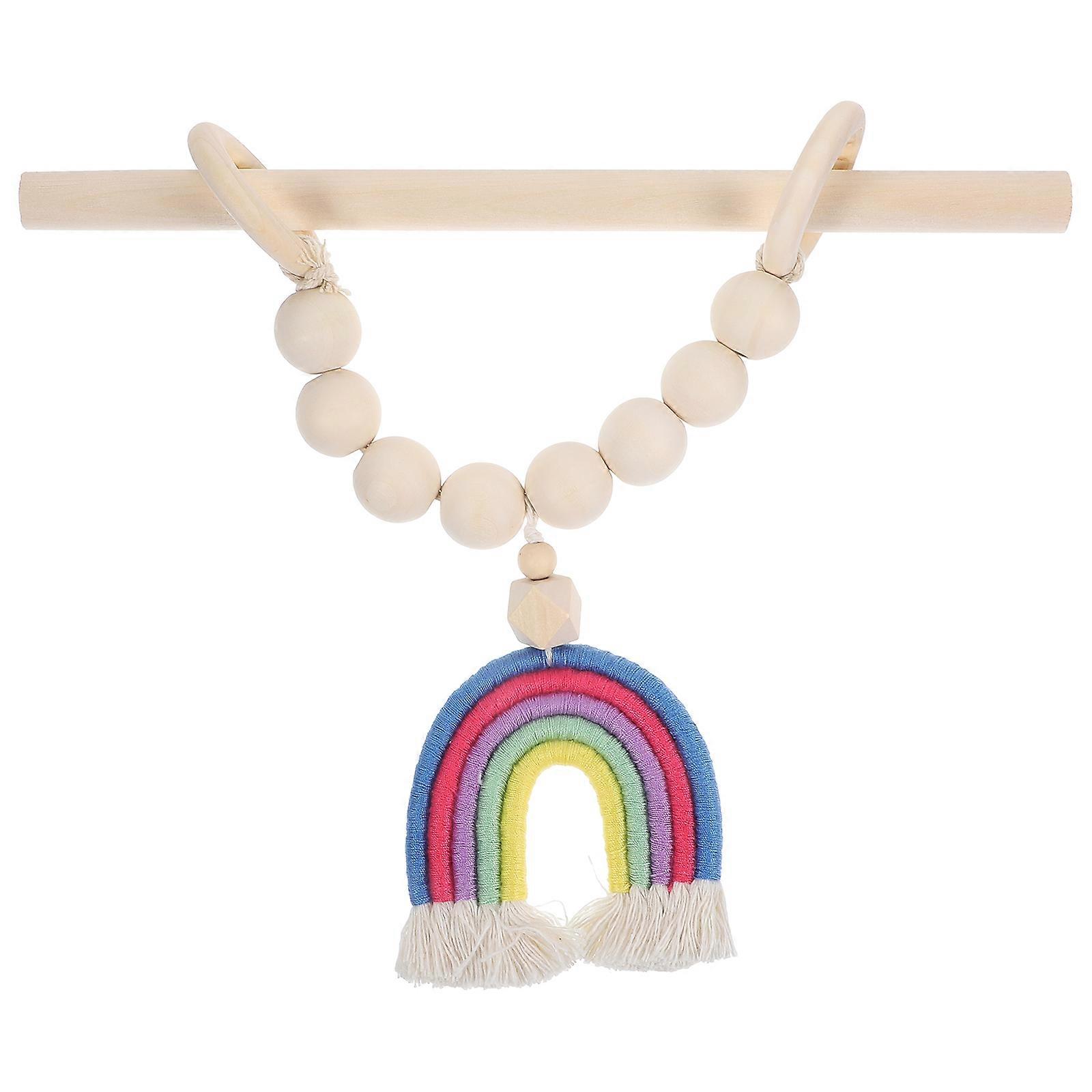 Beaded Curtain Tieback with Rainbow Tassel for Curtains 4Sets Wooden Beads