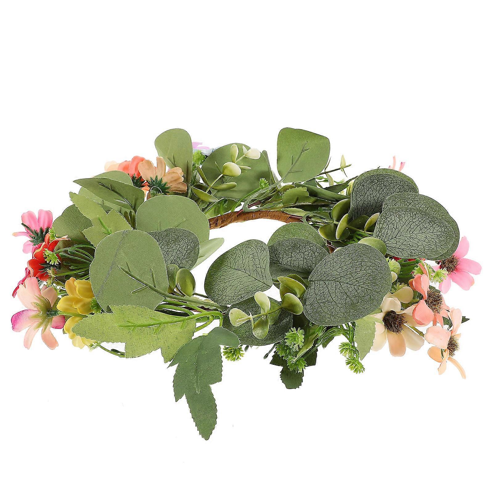 Front Door Hanging Wreath with 2Pcs Pink Artificial Eucalyptus Leaf Decor