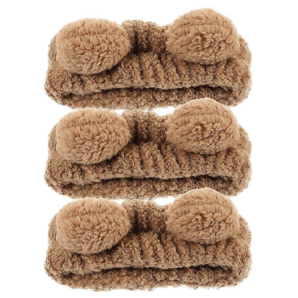Skincare Headbands Bear Ears for Spa Use 6Pcs Khaki Fabric Material