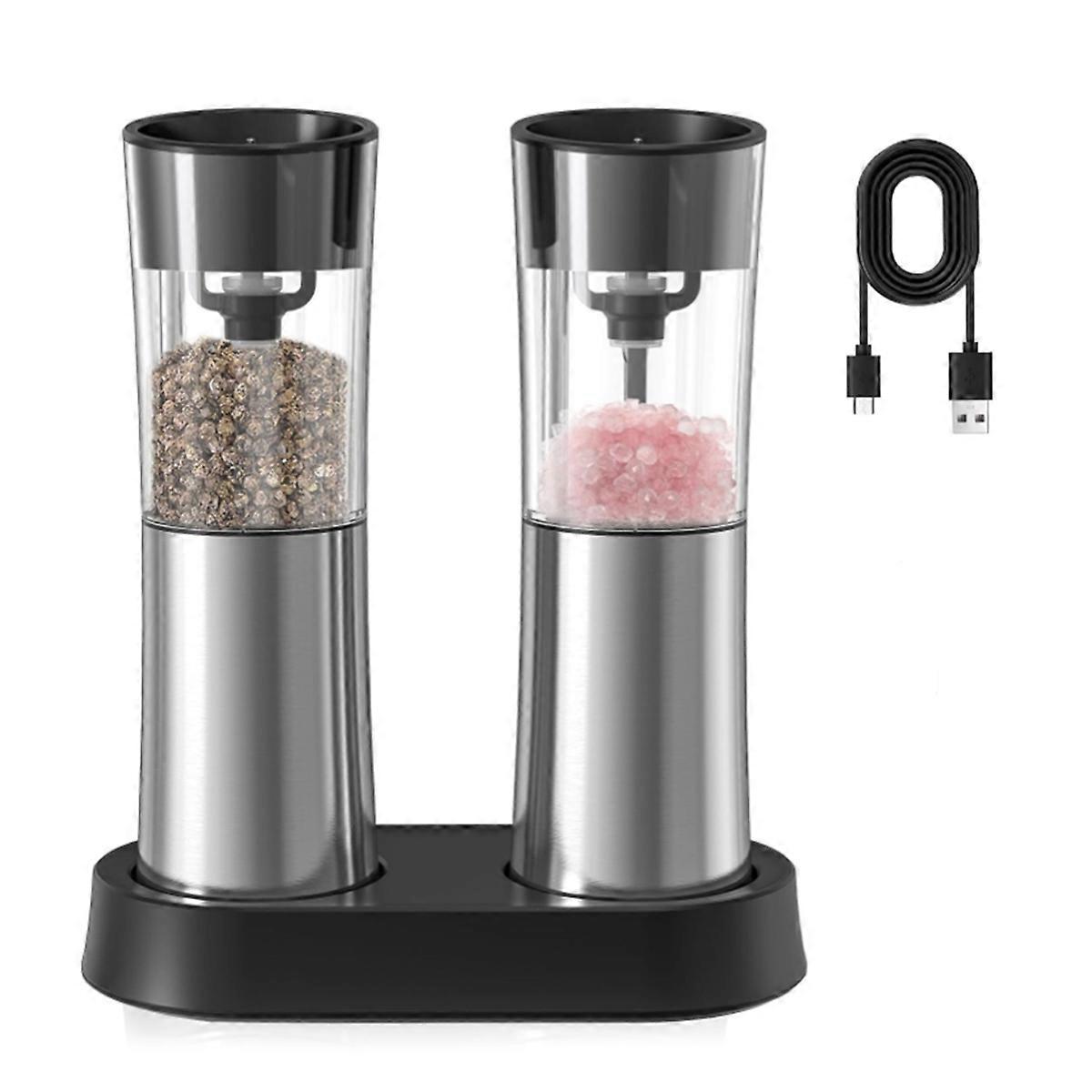 Electric Salt and Pepper Grinder Set with Charging Base LED Light