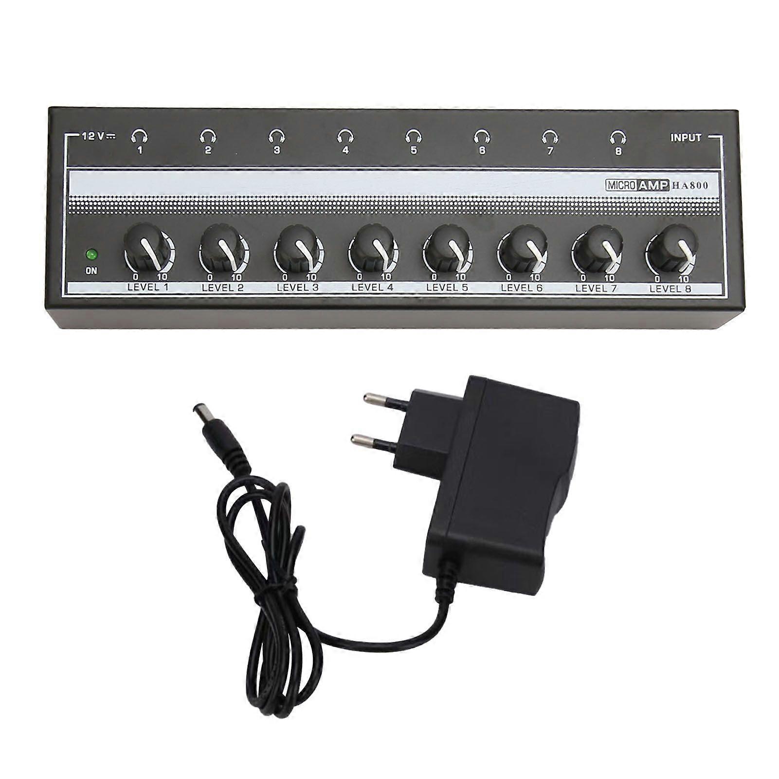 Headphone Amplifier Professional High Power Plug and Play 8 Channel Stereo Headphone Amplifier 100240V EU Plug