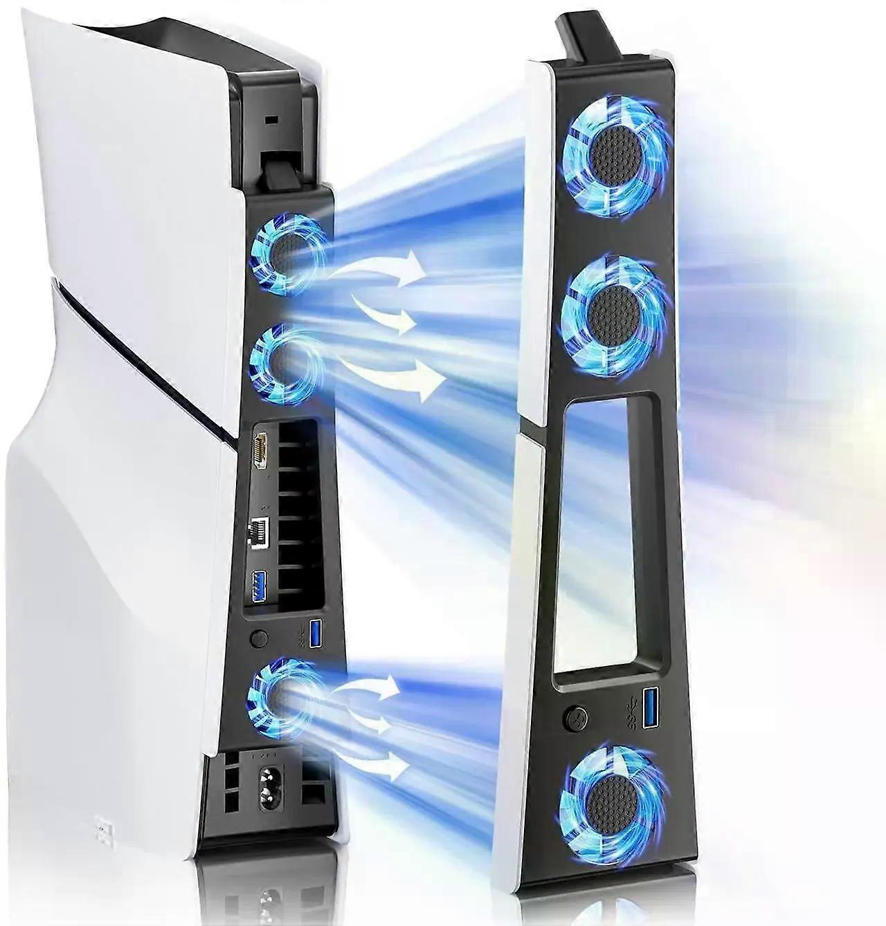 PS5 Slim Cooling Fan,Quiet Cooling System for PS5 Slim Digital/Discs Edition with 3 Fans/USB 3.0 Port,PS5 Slim Cooler Accessories with LED Light,Not f