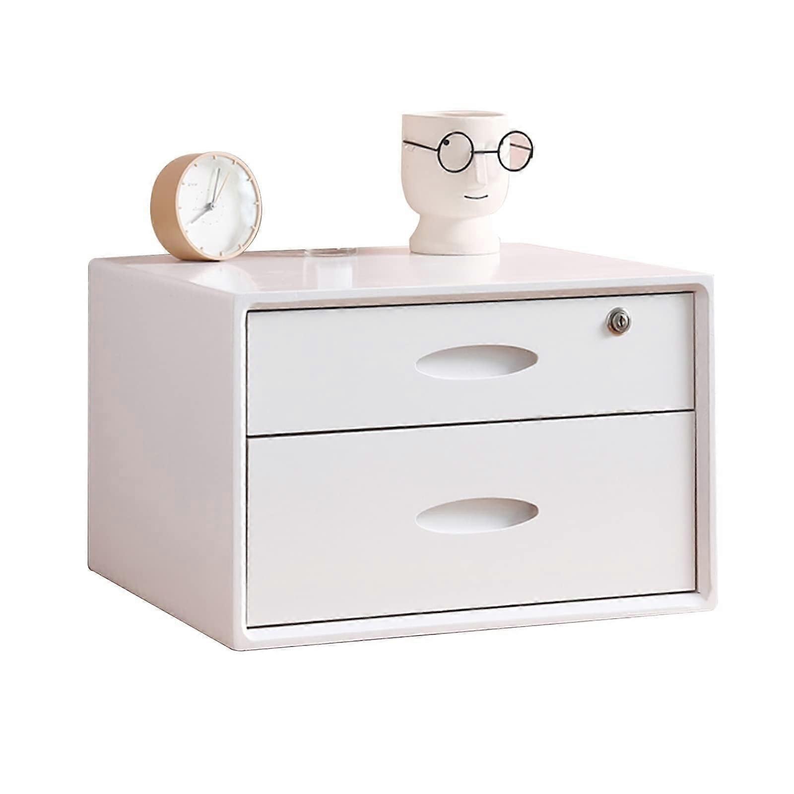 Solid Wood Desktop File Cabinet Lockable TwoDrawer Wooden Storage Box For Home Office Countertop OneColor Finish