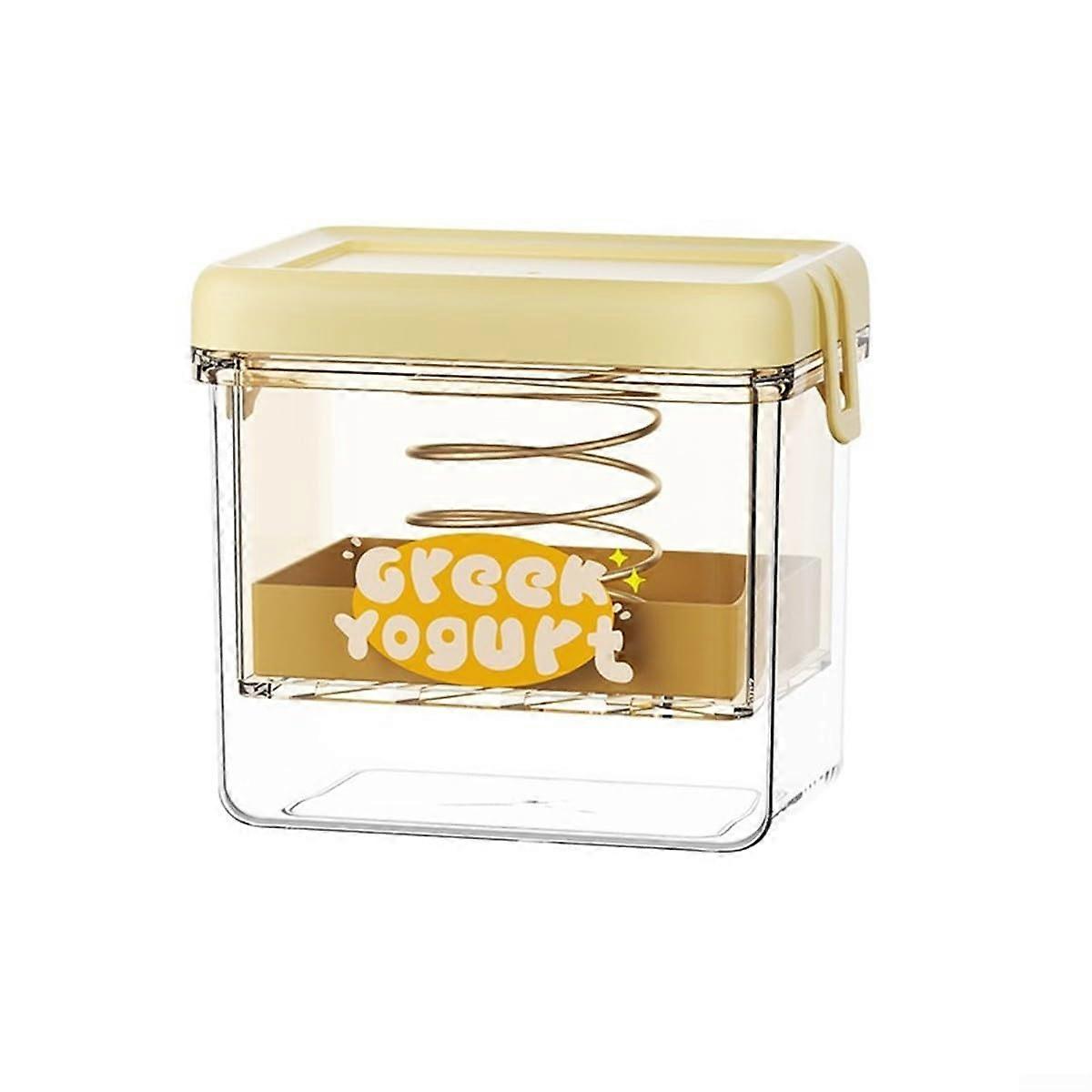 Yogurt Strainer with Lid, Fine Mesh Whey Separator for Homemade Cheese, Rectangular Yellow