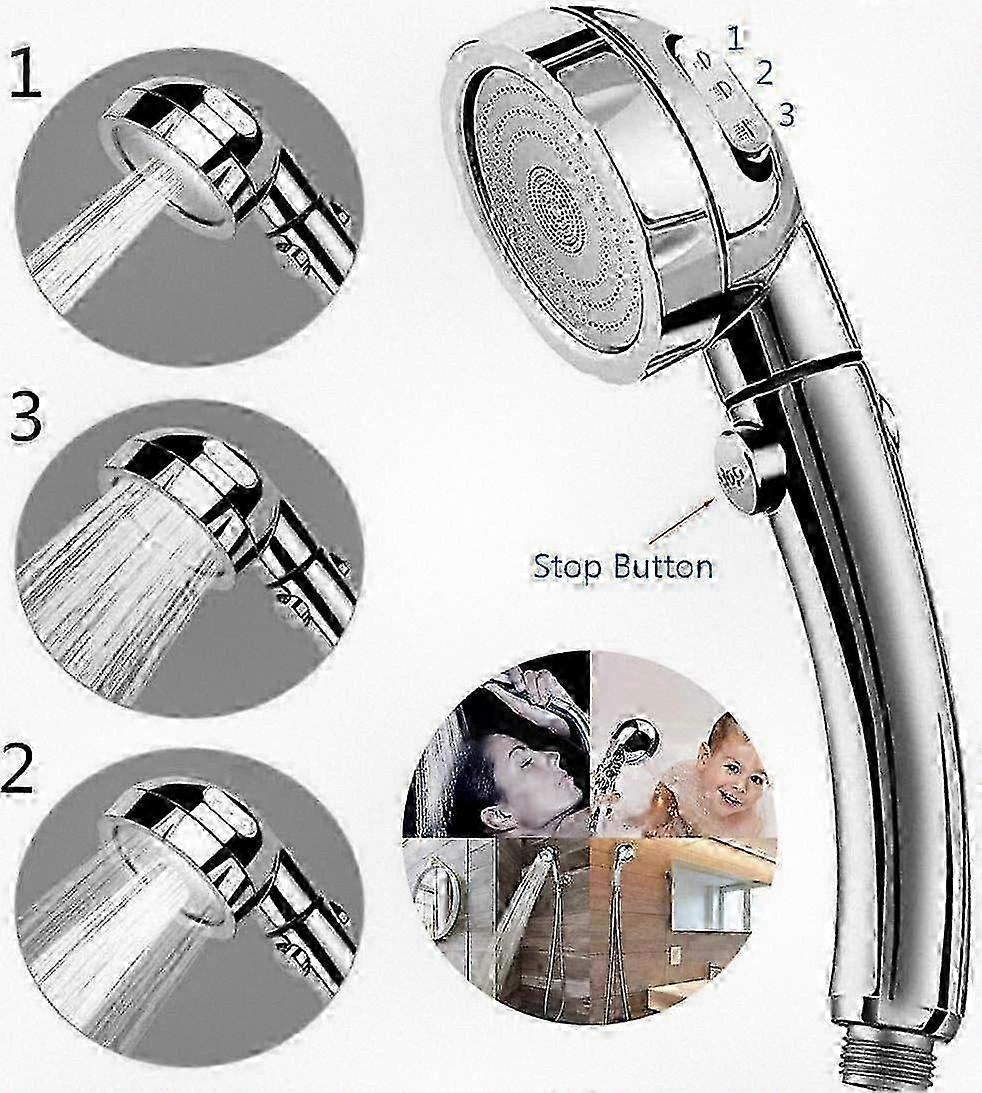 3-in-1 Multi-Function High-Pressure Shower Head with Switch Control and 360-Degree Rotating Chrome Spray