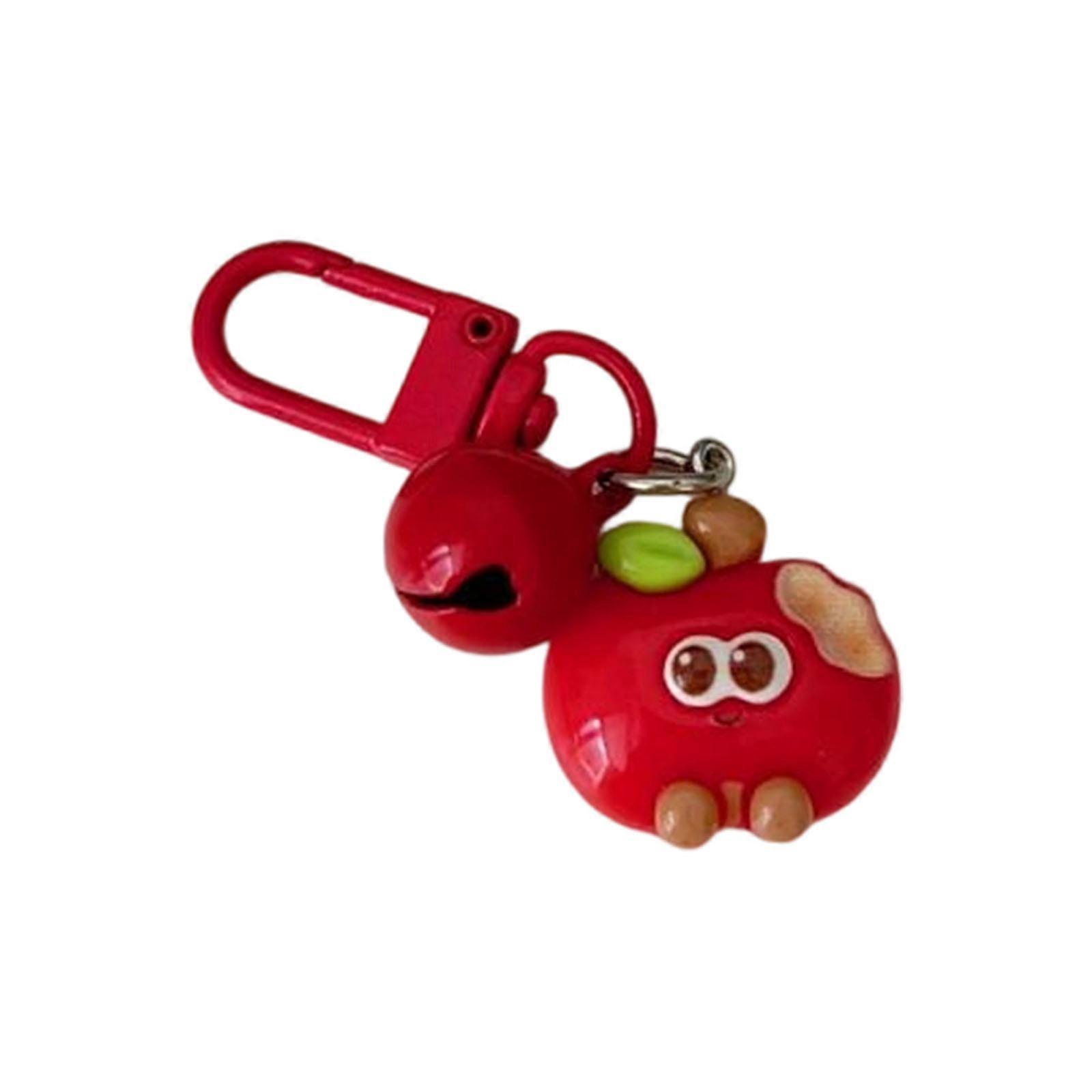 Adorable Bite Mark Apples Charm Key Ring With Built In Bell Sturdy Resin Keychain For Daily Use Or Gifting  Red