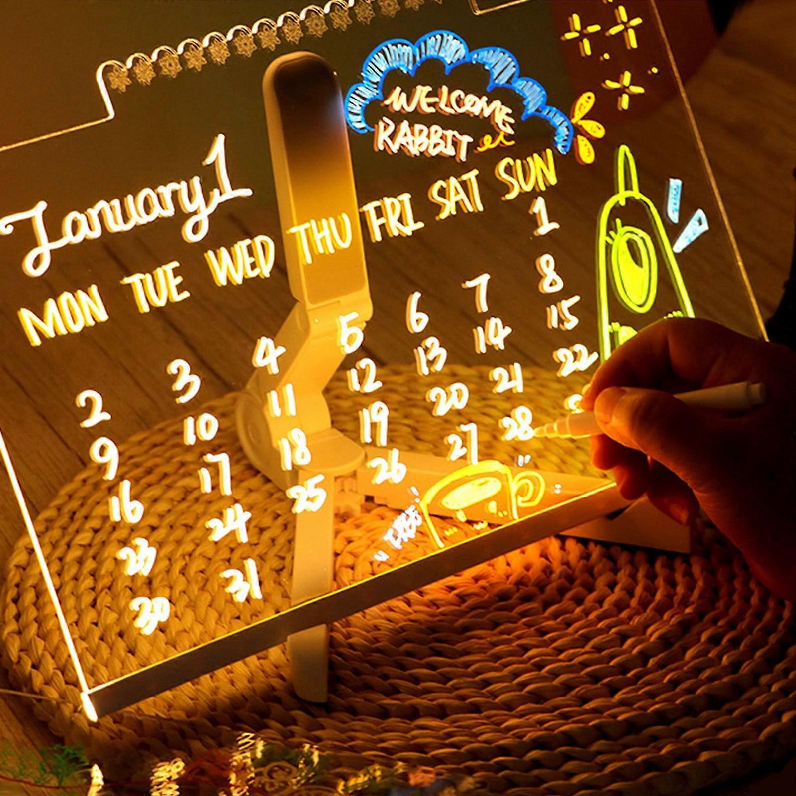 LED Acrylic Dry Erase Board with 12 Colors Pen - Glowing Message Board with Stand, Light Up Note Board (11.8*7.9 in)