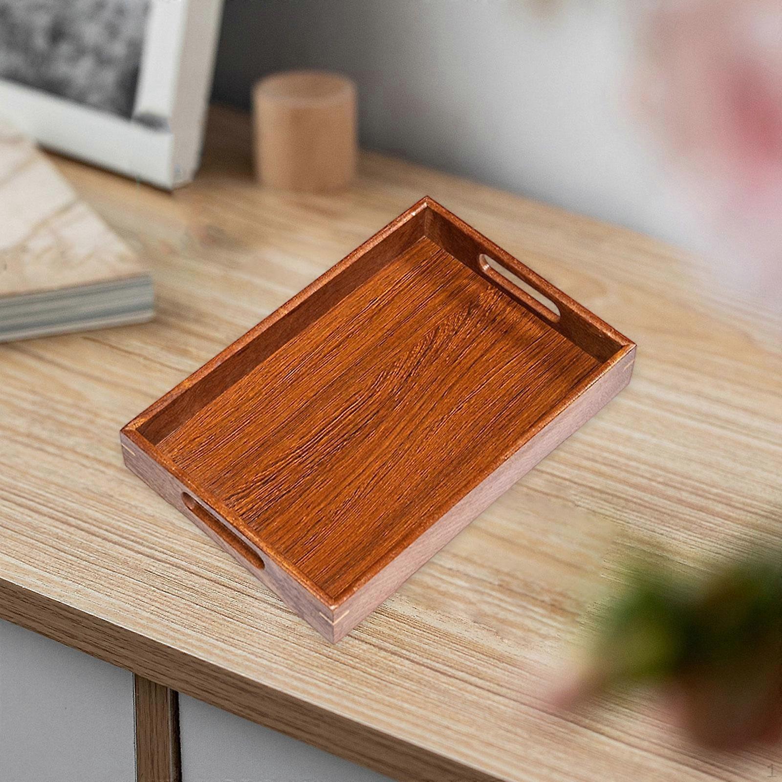 Rectangular Wooden Tray for Beverages And Snacks with Hollow Grip Home Use