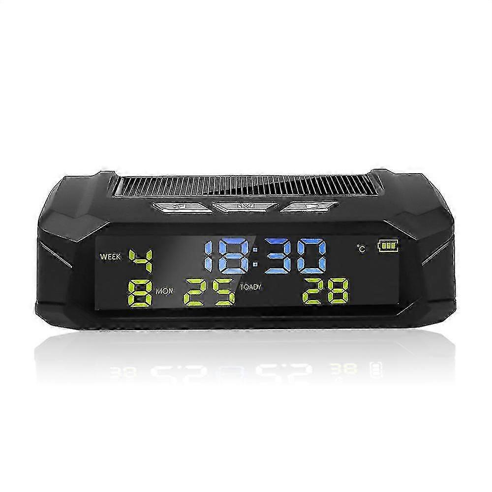 Solar Car Clock with LCD Time Date In-Car Temperature Display Digital Clock for Car Decoration 2025
