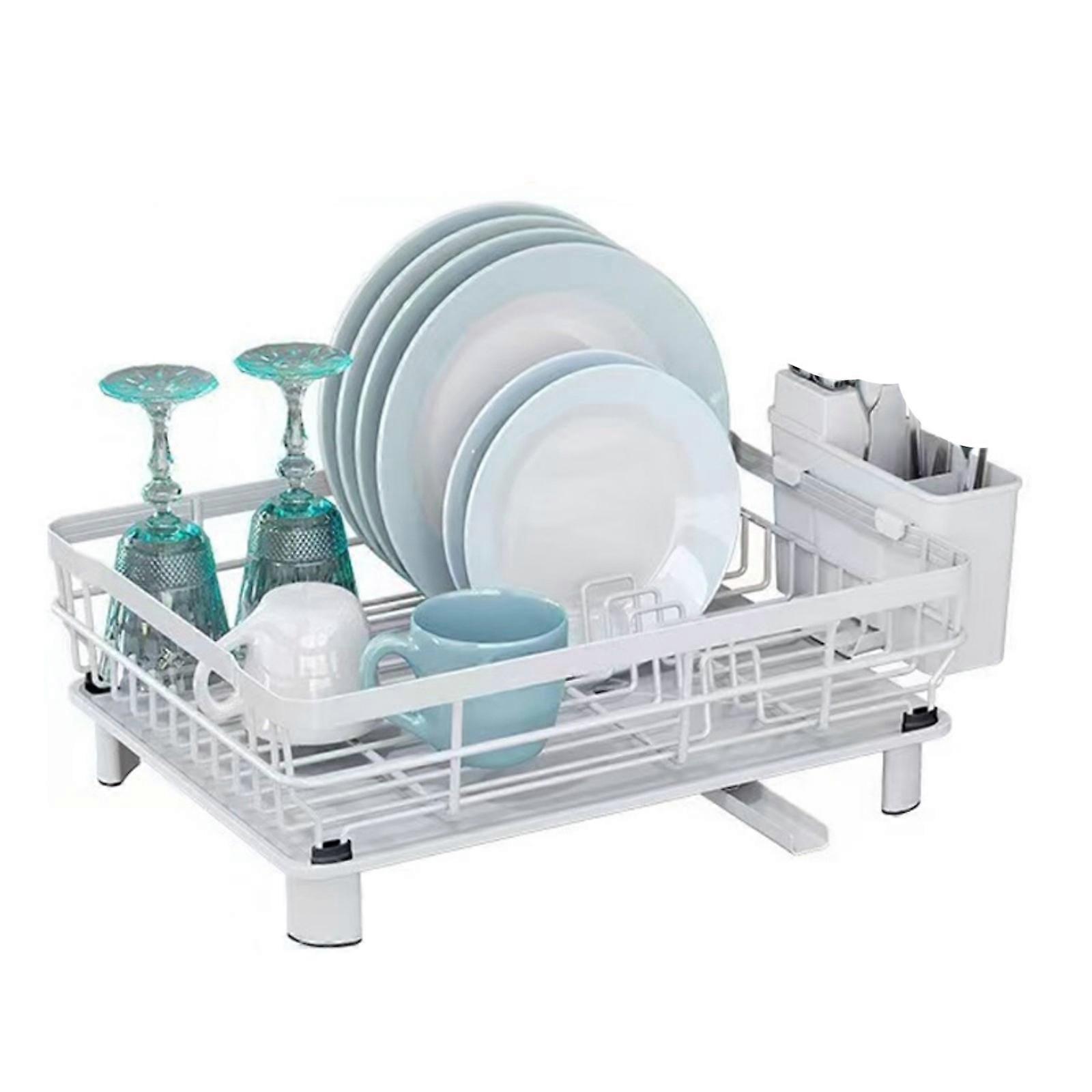 Space Efficient Dish Drain Rack Rustproof Substance Quick Water Effluent Structure For Tool Storage  White