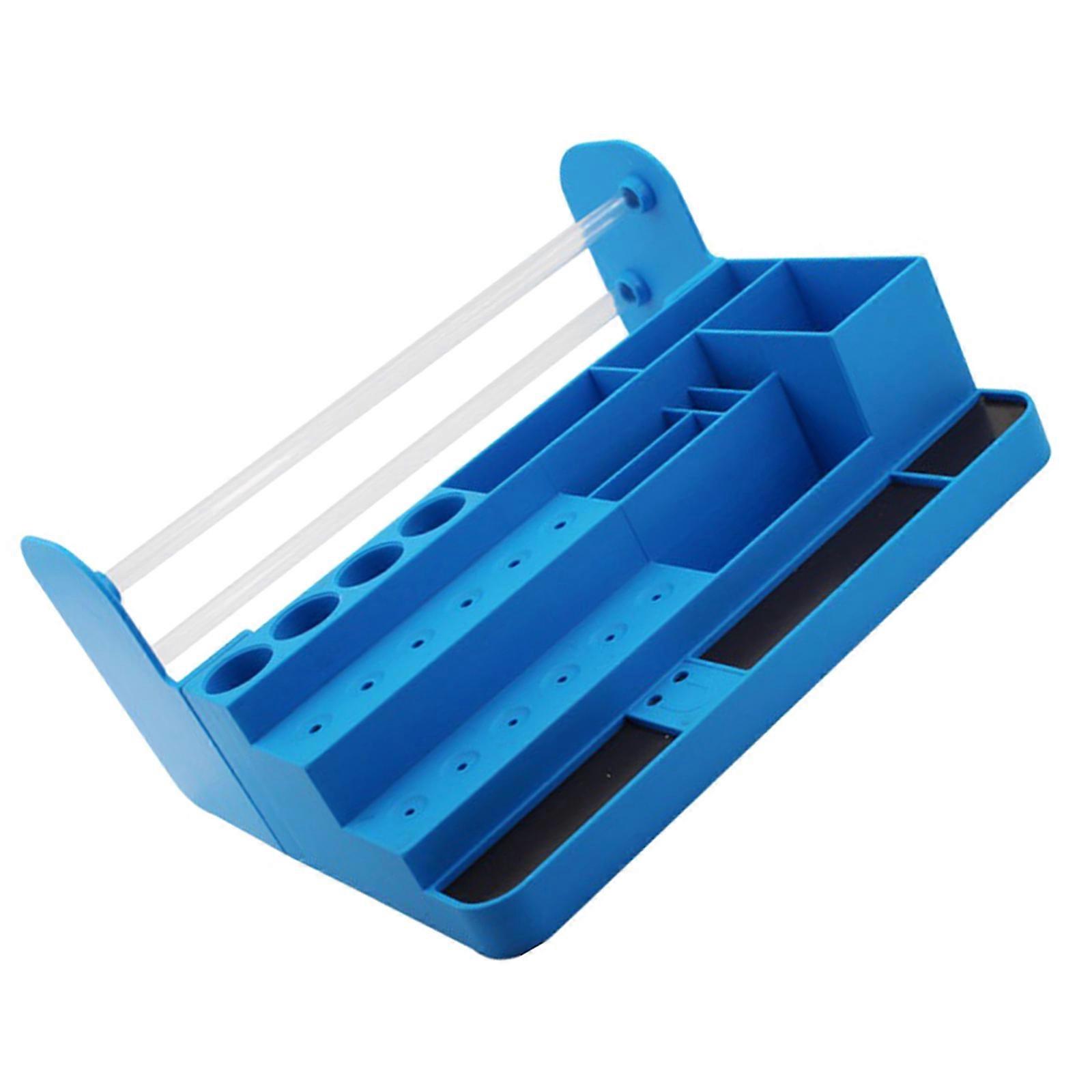 Tool Storage Box Holder Adjustable Compartments For Screwdrivers And Accessories Secure Workspaces Organization Solution  Blue