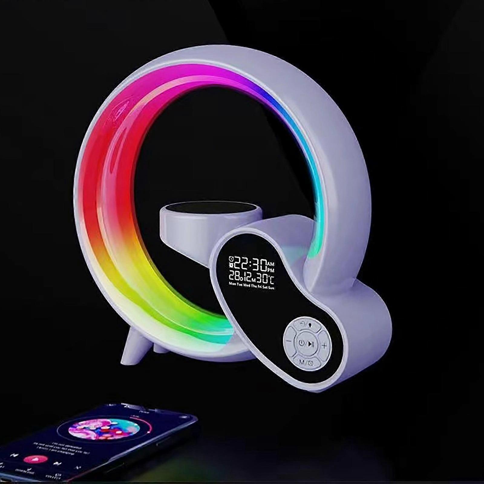 Wireless Charger & Bluetooth Speaker with LED Clock Display, Digital Alarm Clock, Atmosphere Light, Compatible with iPhone, Android