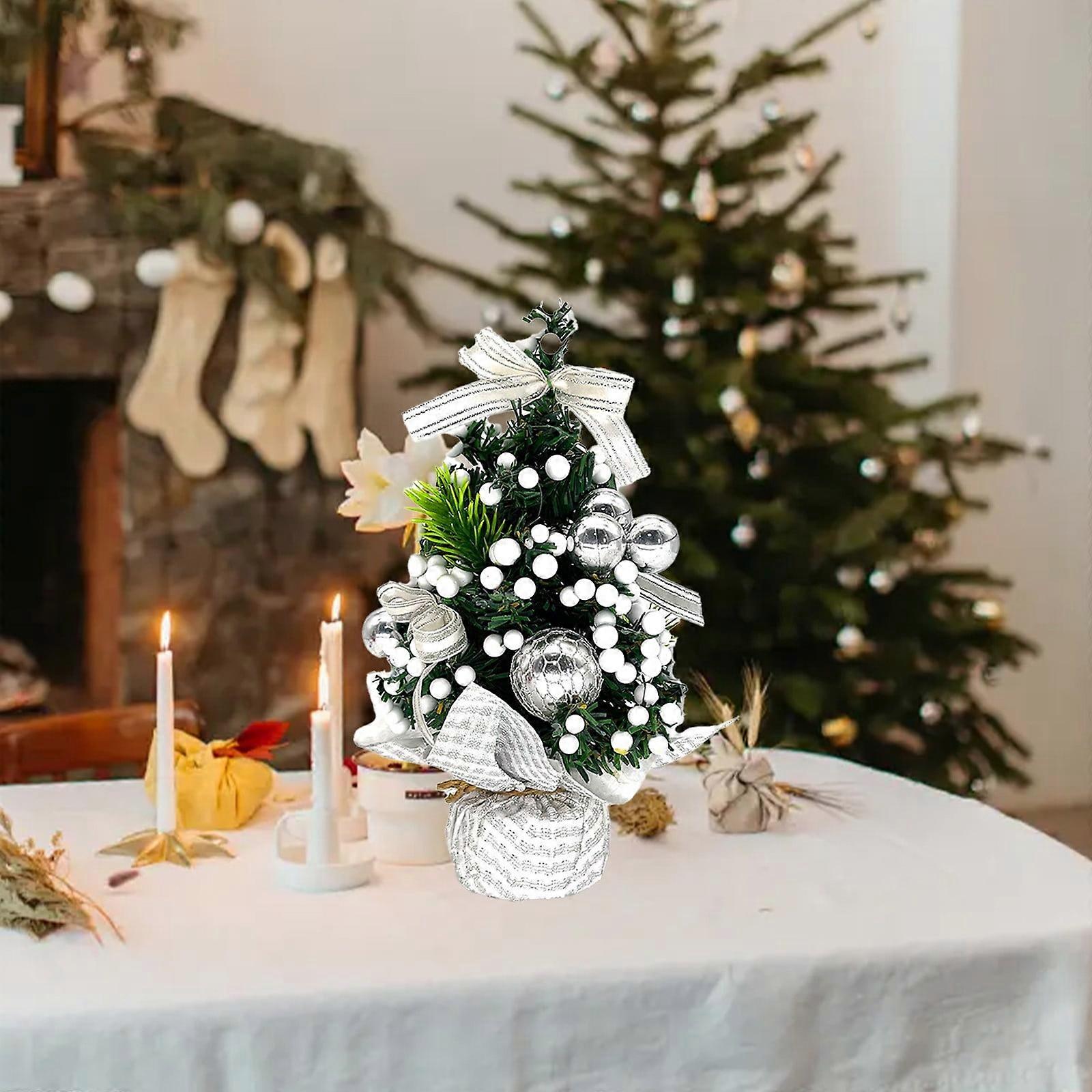 Mini Christmas Tree 20cm with Lights, Small Artificial Tabletop Xmas Decor, Desktop Holiday Ornament Tree