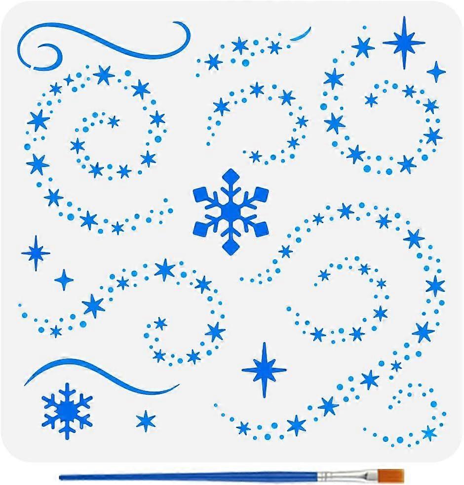 Snowflake Vortex Stencils with a Brush 11.8x11.8Inch Stars Silhouette Painting Stencils Reusable PET Swirls Pattern Stencil Winter Theme Decoration Te