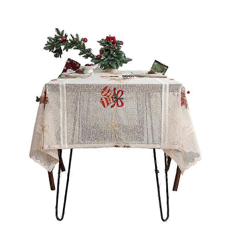 Christmas Tablecloth with Large Bells and Snowflake Print Dustproof Festive Party Decorative Tablecloth