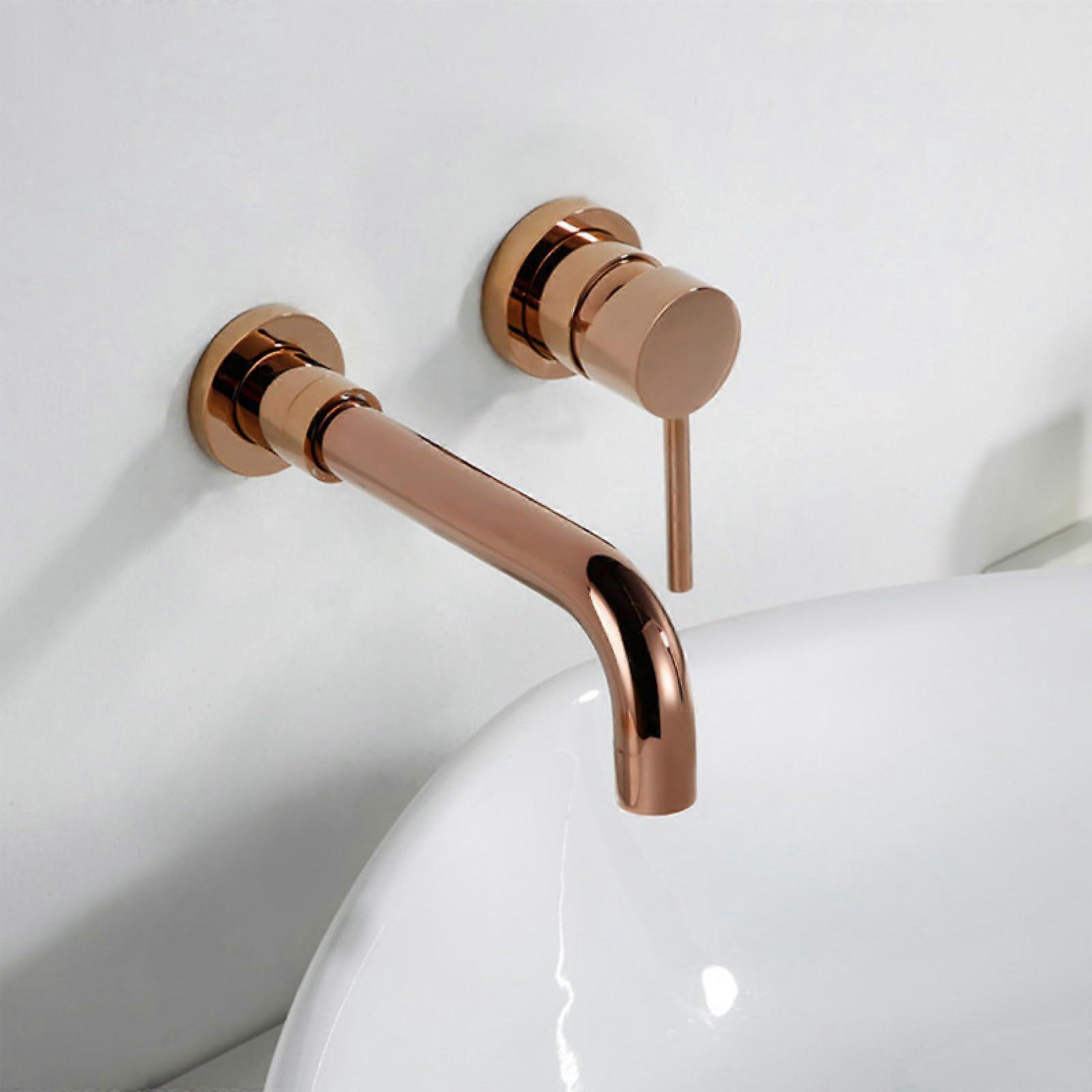 Wall Mounted Bathroom Sink Faucet Brass Basin Mixer Tap with Swivel Spout Single Handle Gold