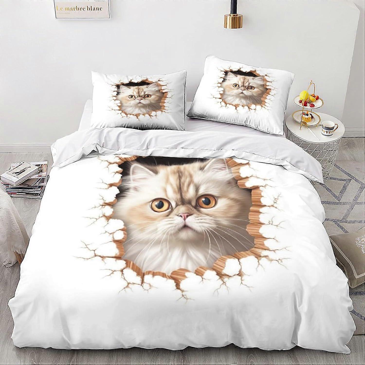 LikeEj القط الفراش مجموعة لطيف كيتي لحاف غطاء مجموعة لحاف غطاء لينة سستة مع وسادة الملك