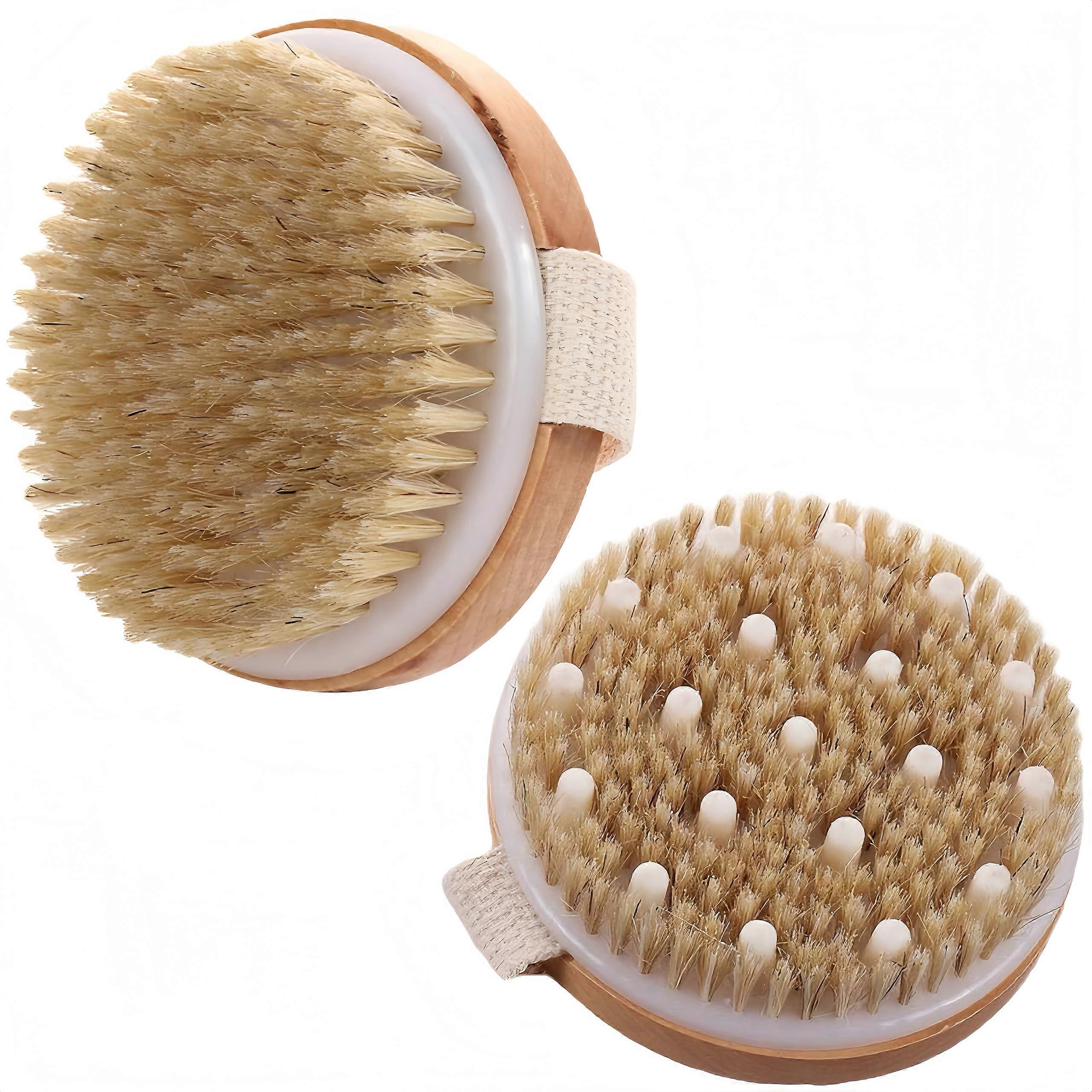 2 Pack Dry Body Brush with Massage Nodes for Exfoliating, Lymphatic Drainage, Circulation and Soft Skin