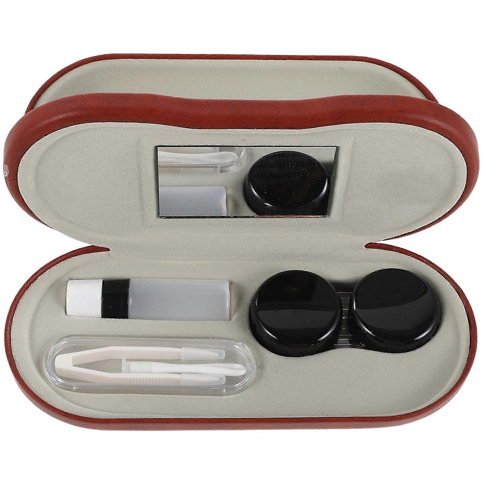 Compact Glasses Case Double Eyeglasses Case for Travel Coffee PU