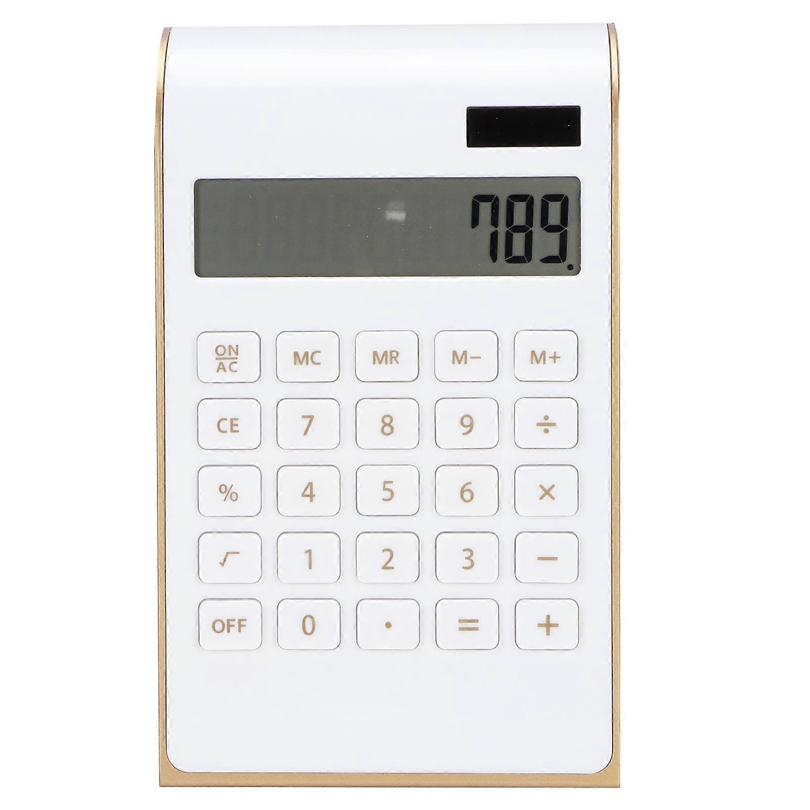 Solar Calculator, Portable 10 Digits LCD Display Calculator Ultra Thin Solar Power Calculator for Home Office Business School Campus(White)
