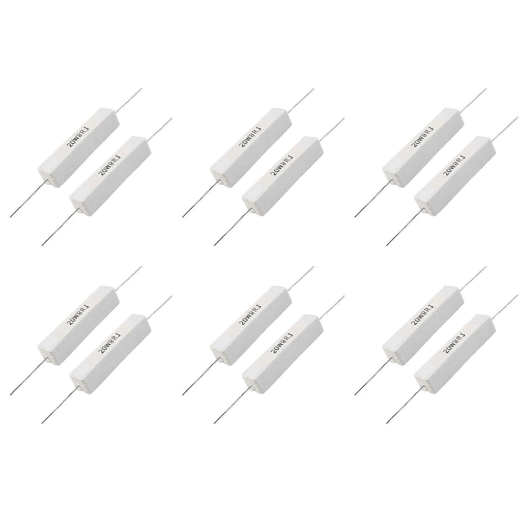 12 Pcs Wire Wound Ceramic Cement Resistor 8 Ohm 20W 5%