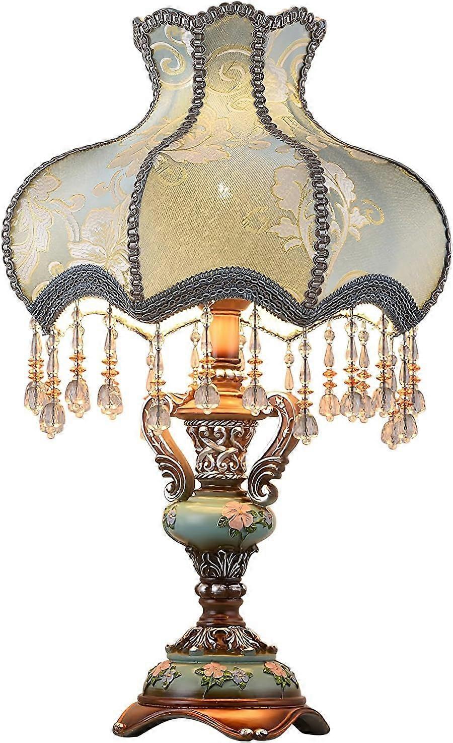 Table Lamp Victorian Desk Lamp with Handmade Fabric Shade for Bedroom or Living Room