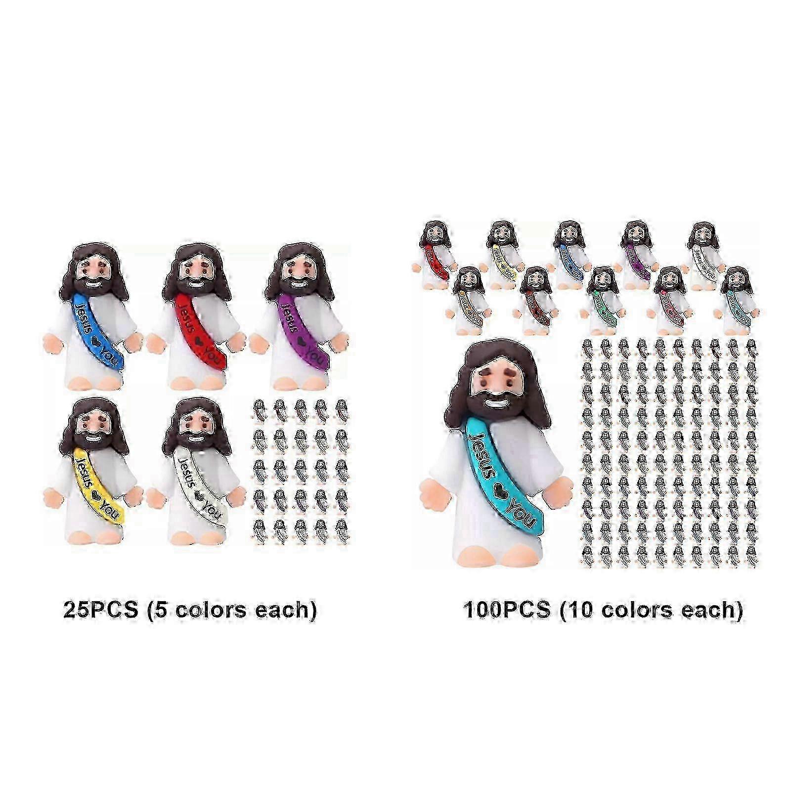 25/100 قطعة من مجسمات يسوع الصغيرة، يسوع يحبك، ألعاب يسوع الصغيرة