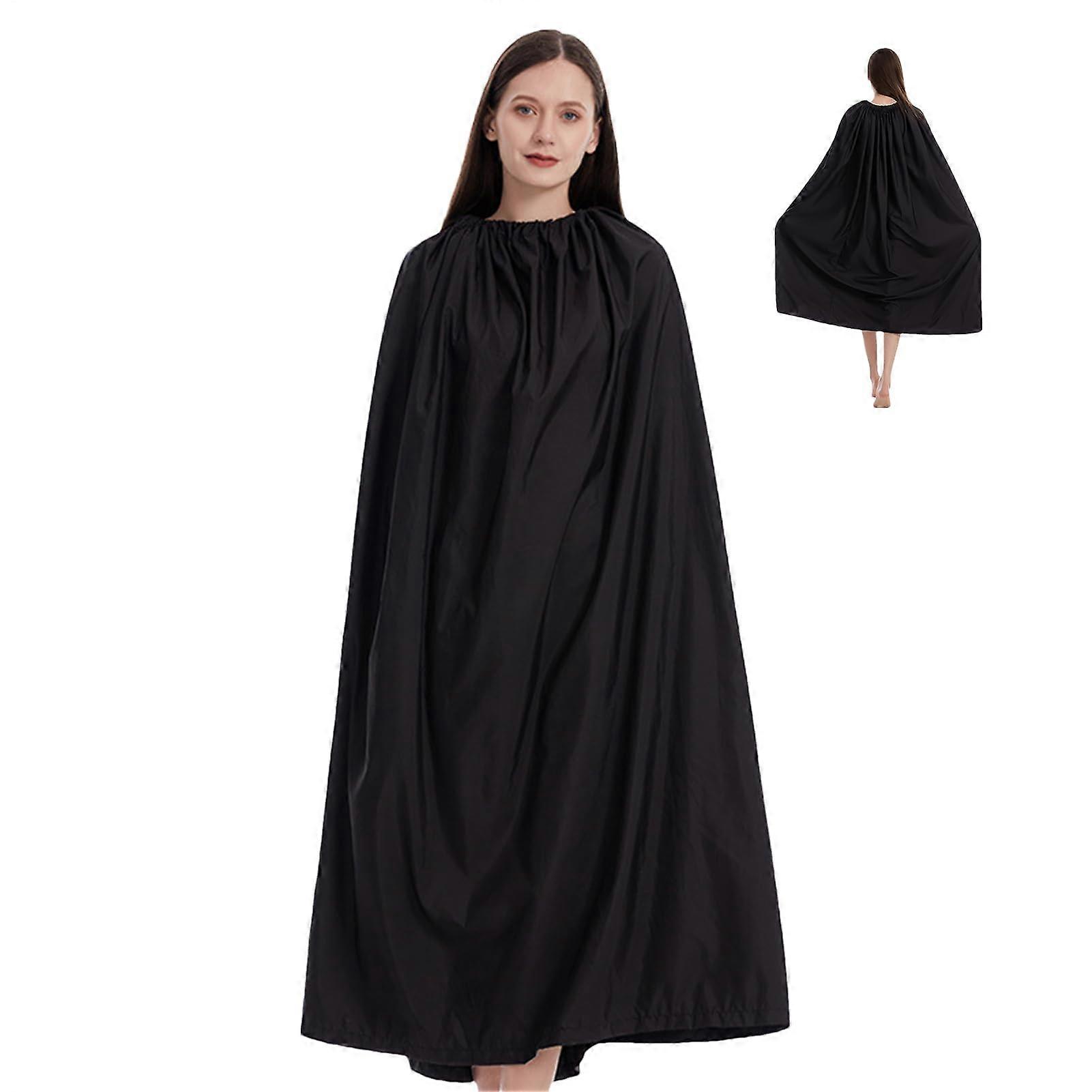 Changing Towel - Soft Black Beach Poncho Cape with Round Neck, Lightweight Fast Dry Dressing Cloak for Swimmers and Performers