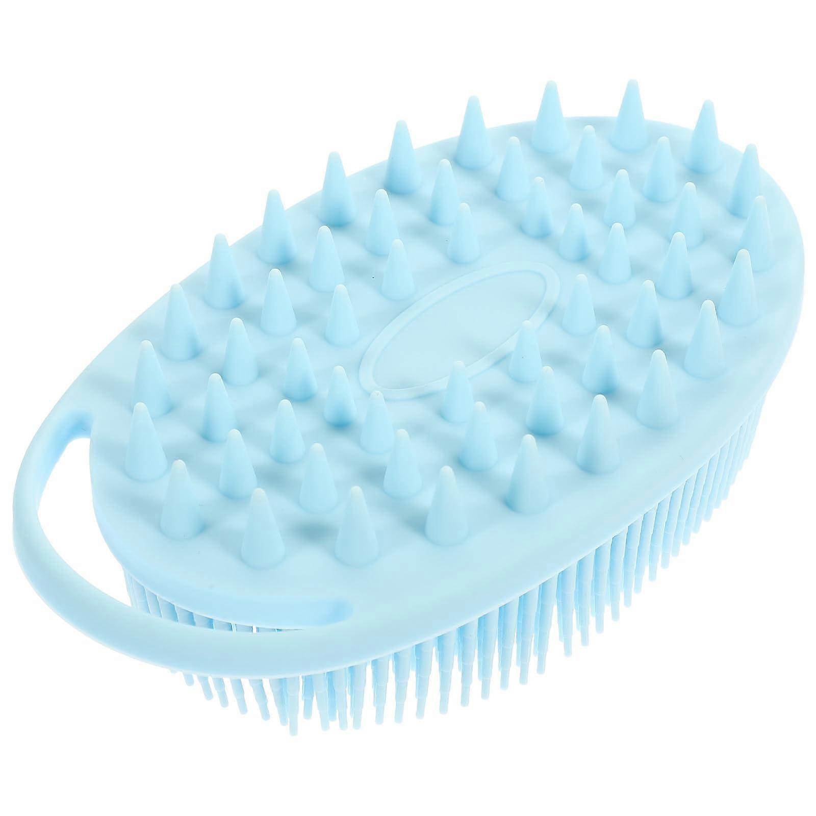 Silicone Bath Brush with Soft Bristles for Gentle Exfoliation DualSided Body Scrubber Light Blue