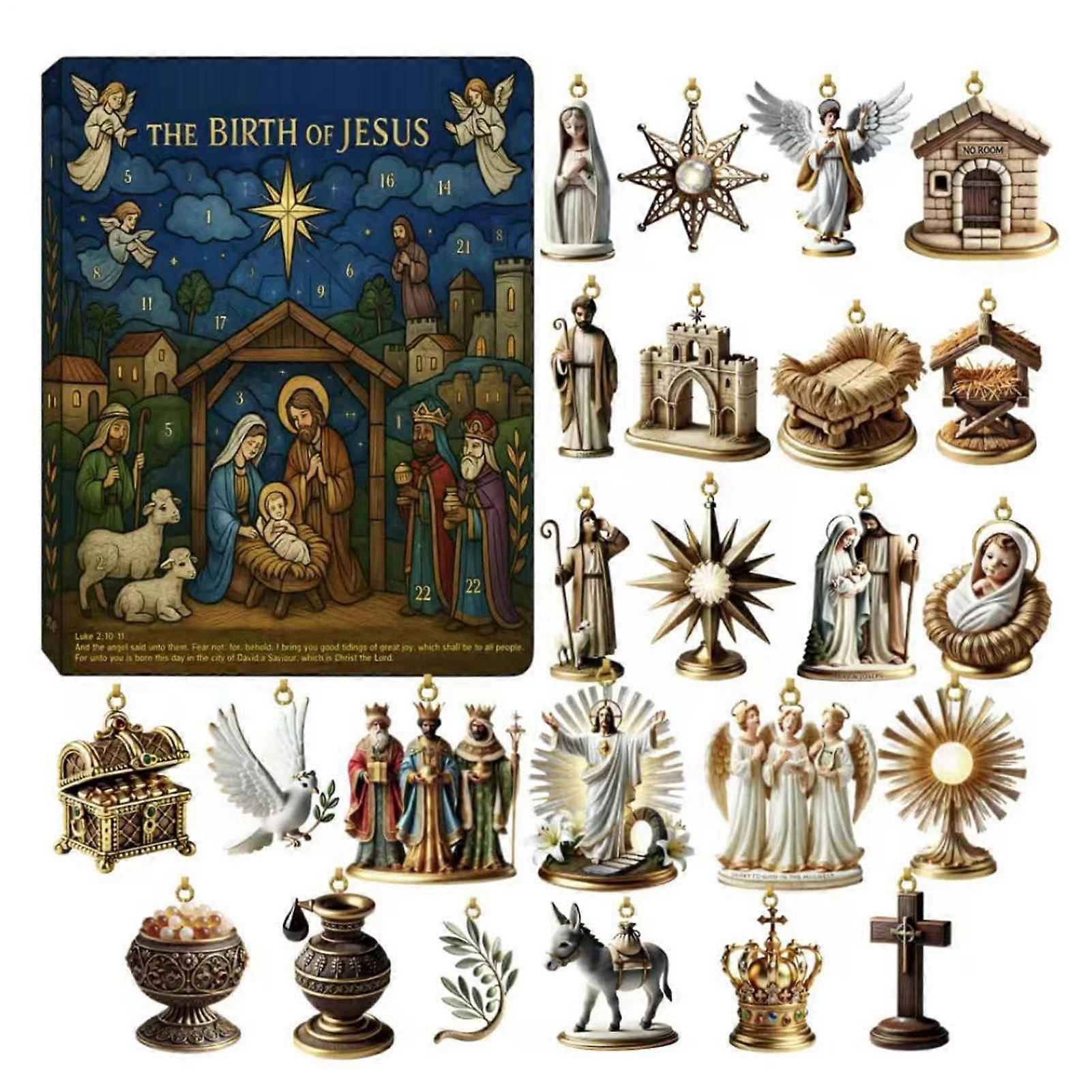 Christmas Nativity Advent Calendar 2025 with 24 Acrylic Pendants, Reusable Countdown for Families